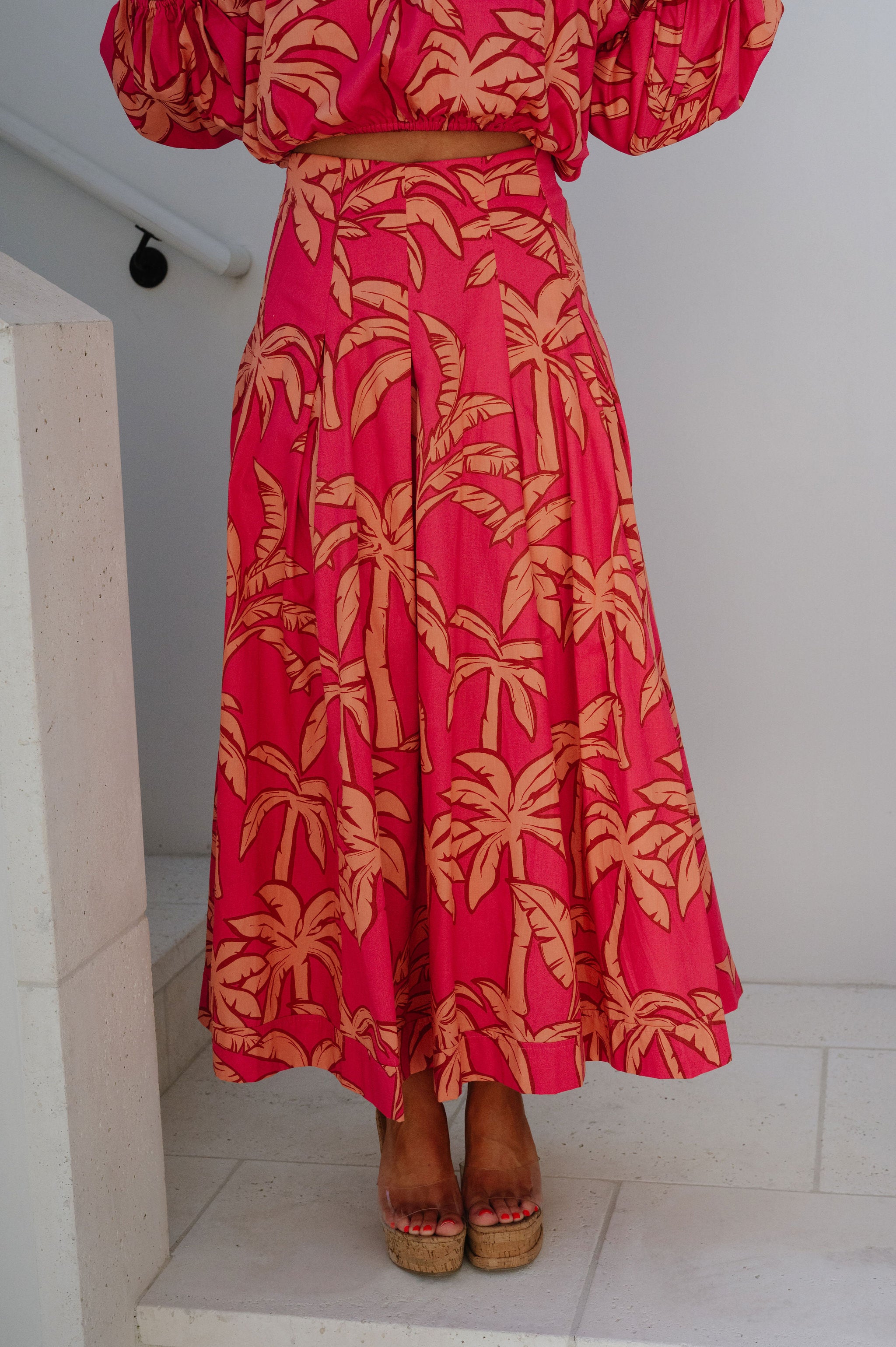 Kailani OTS Floral Skirt Set-Pink
