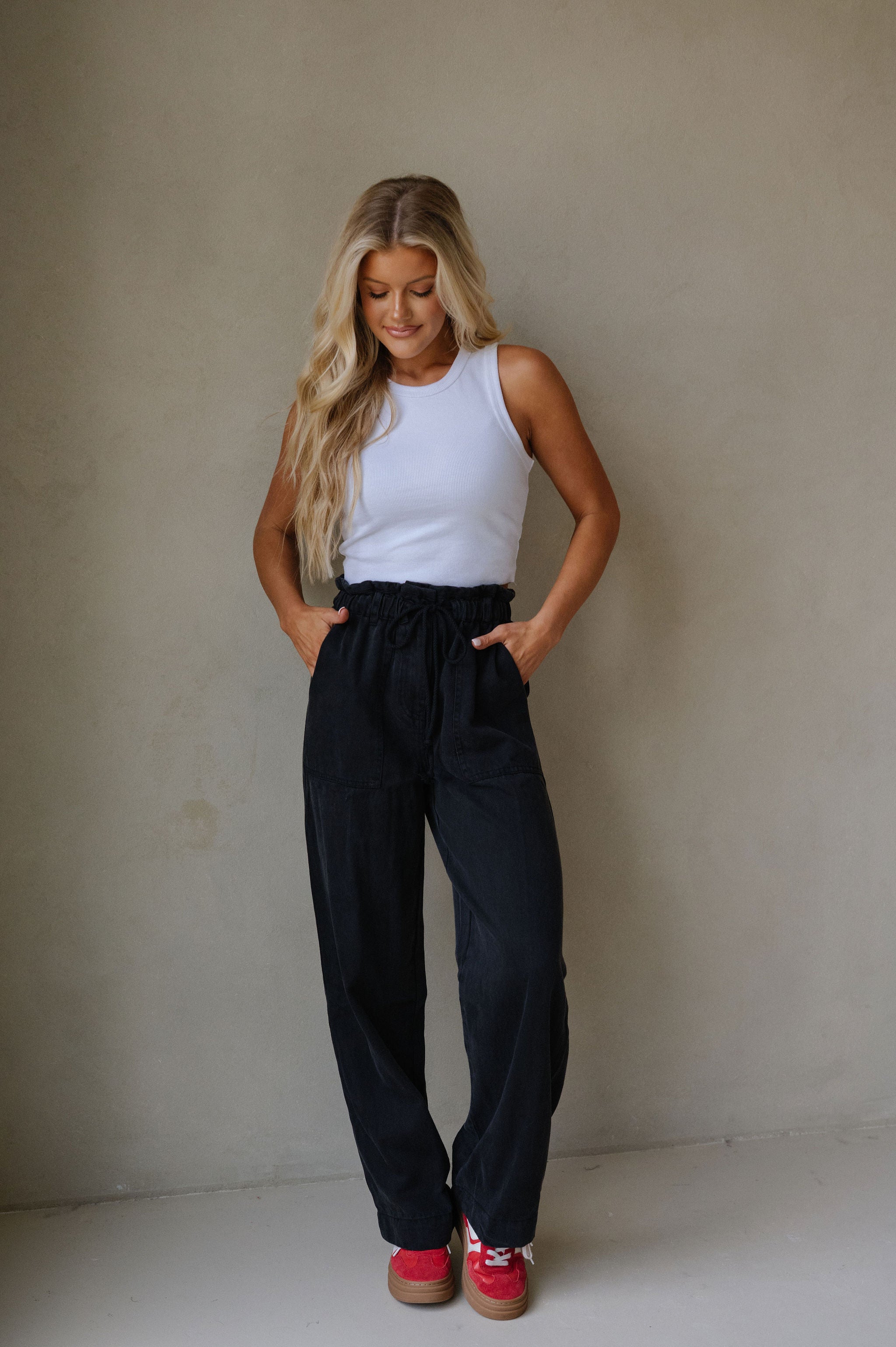 Corbin Front Tie Pants-Black