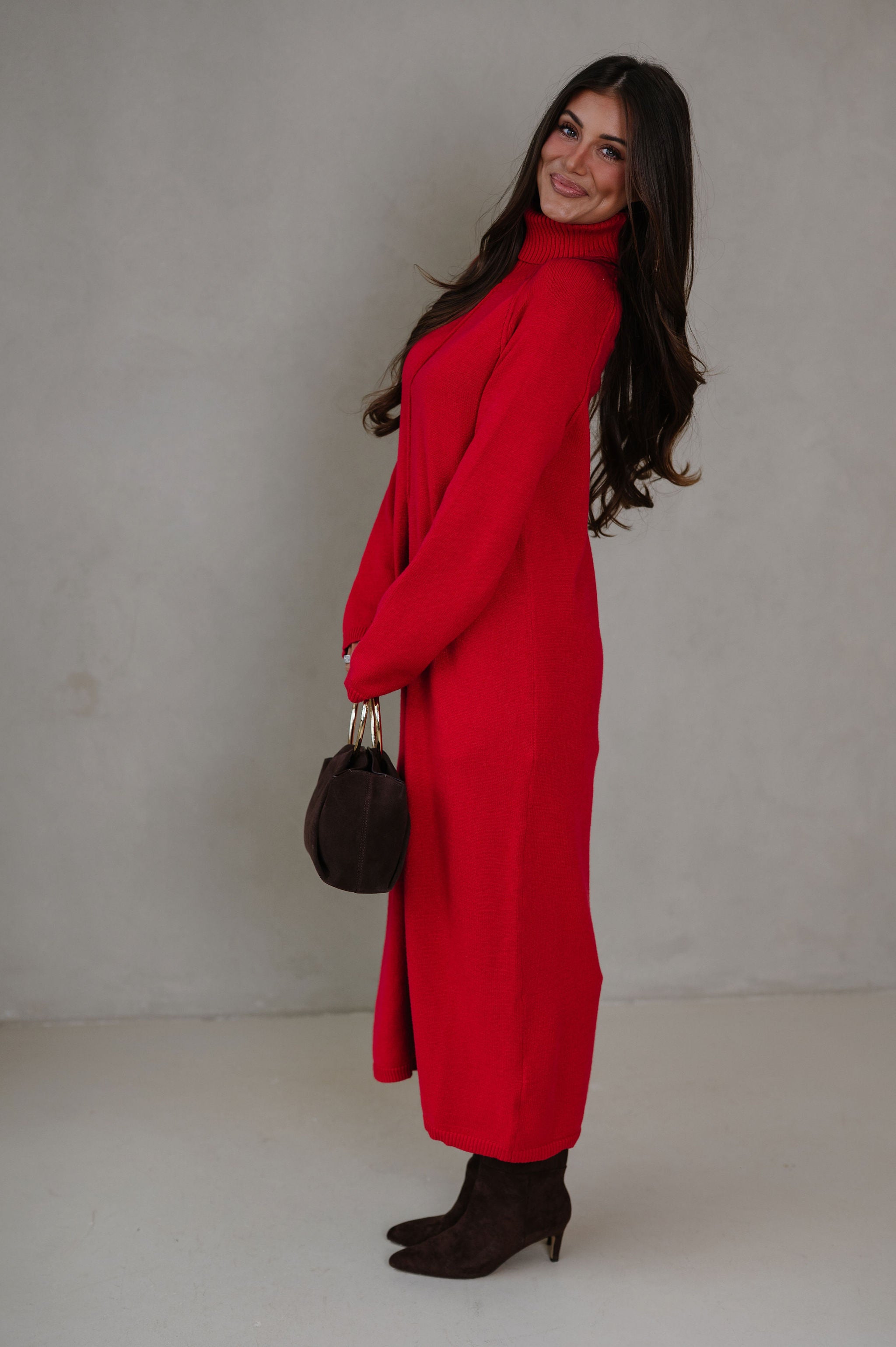 Split Hem Long Sweater-Red