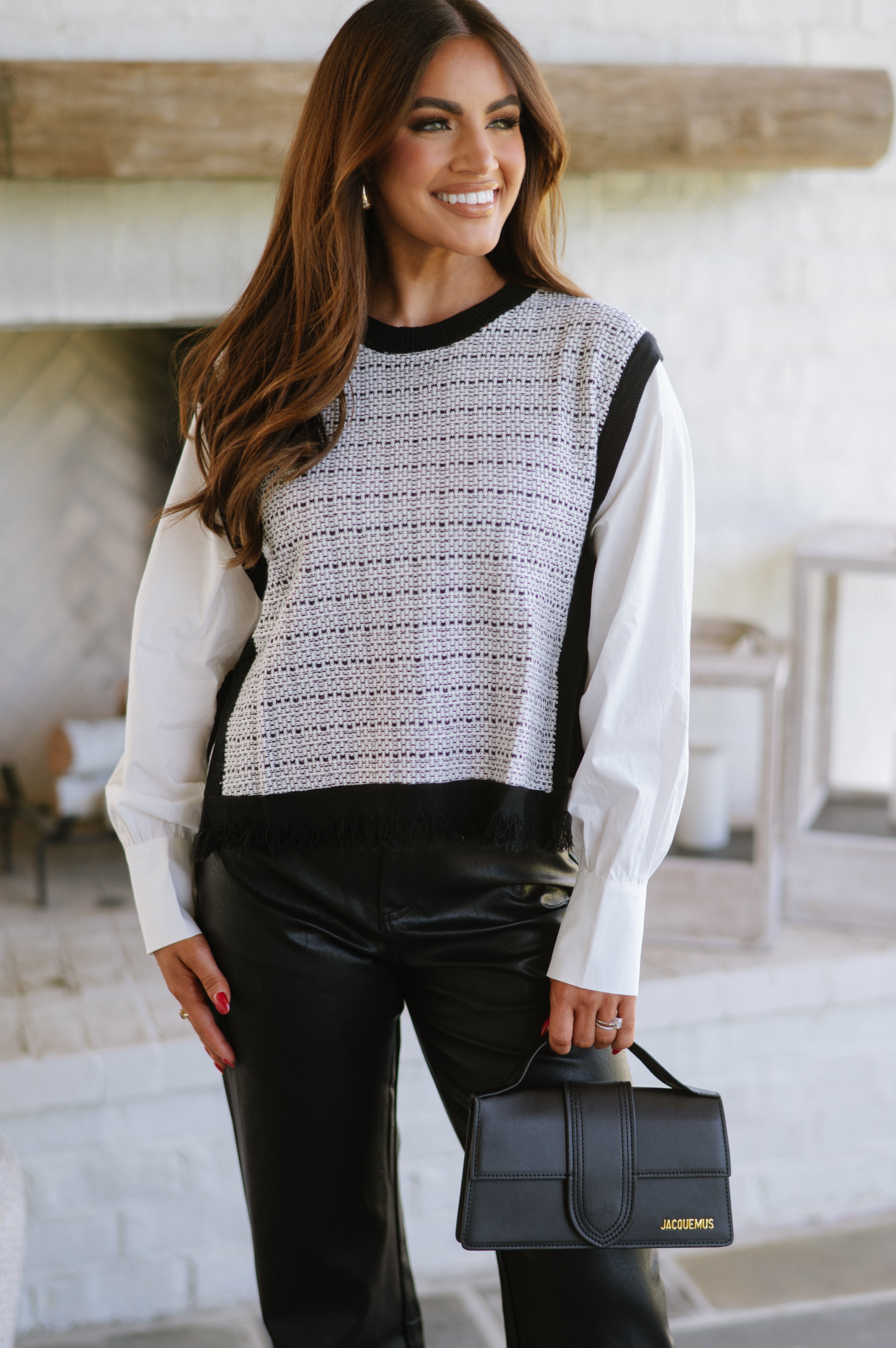 Autumn Knit Combo Top-Black