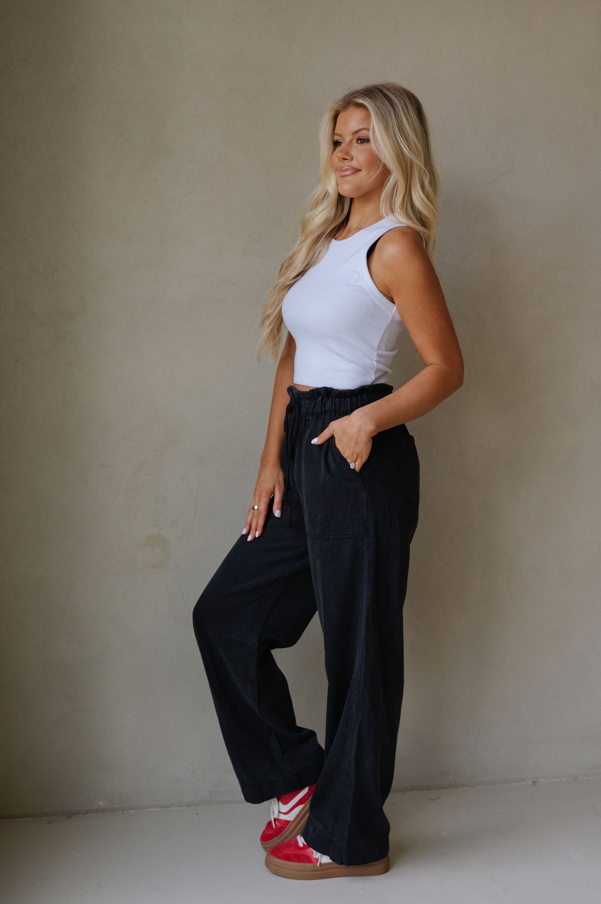 Corbin Front Tie Pants-Black