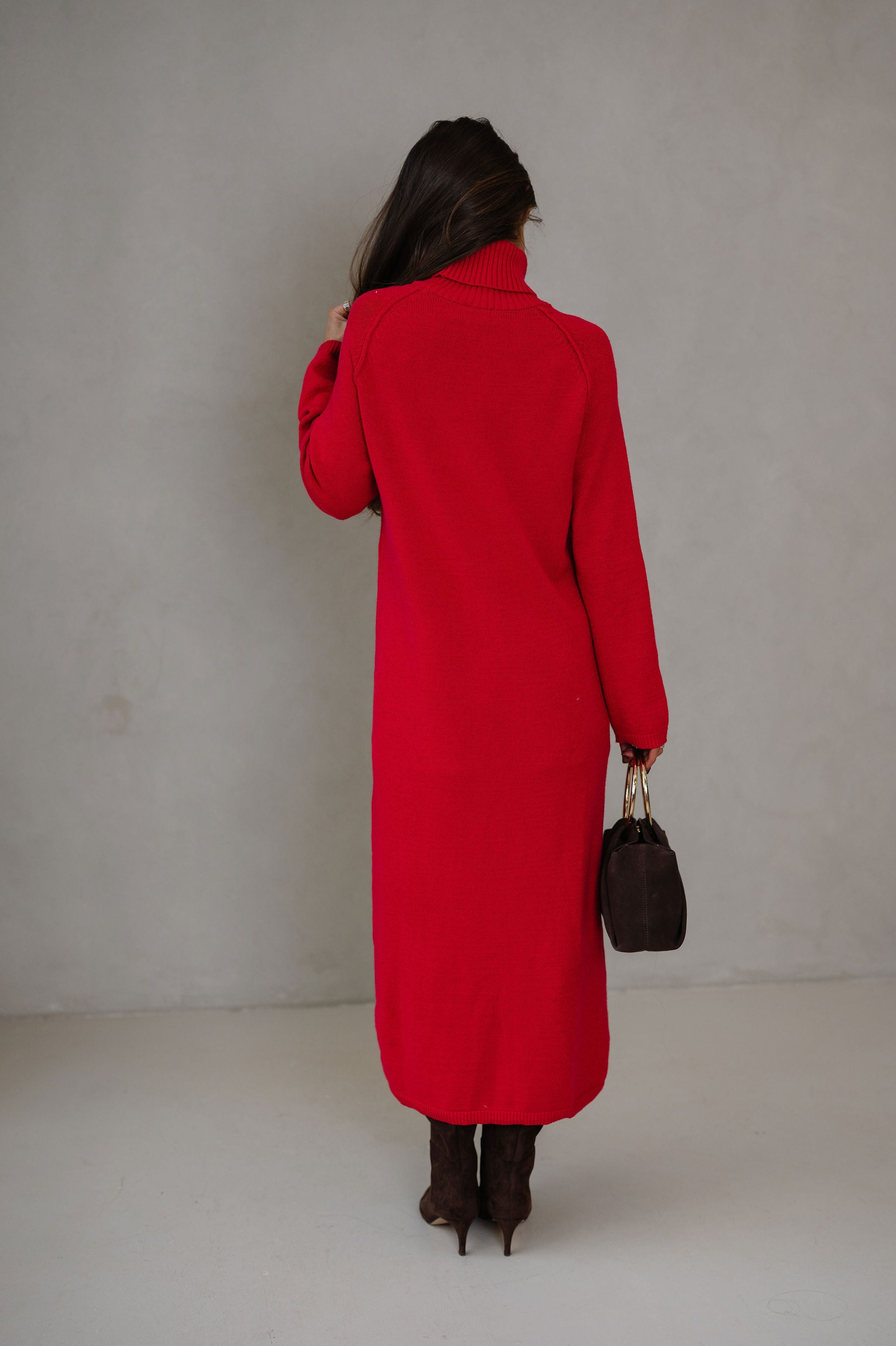 Split Hem Long Sweater-Red