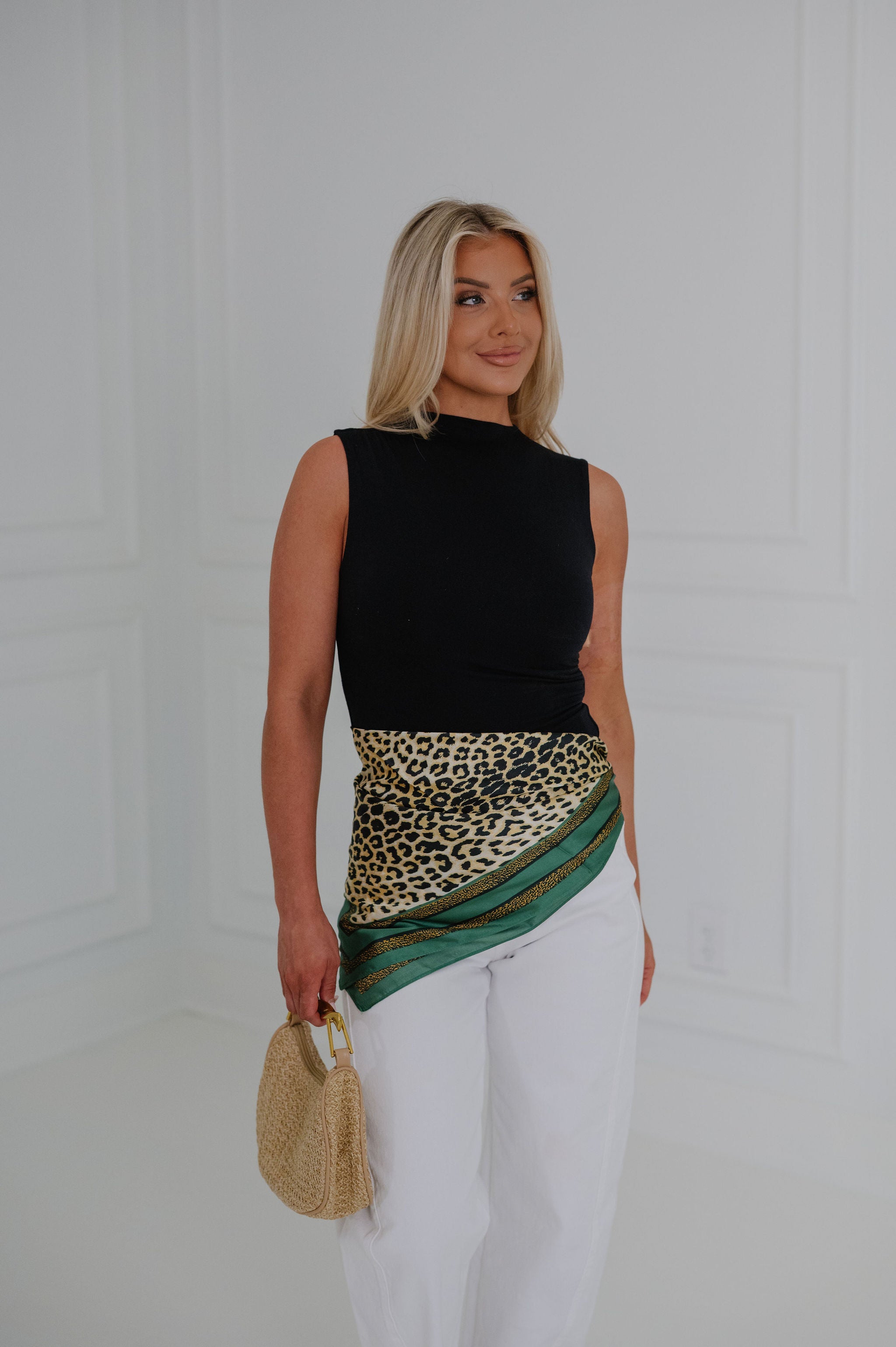 Leopard Silky Scarf-Green