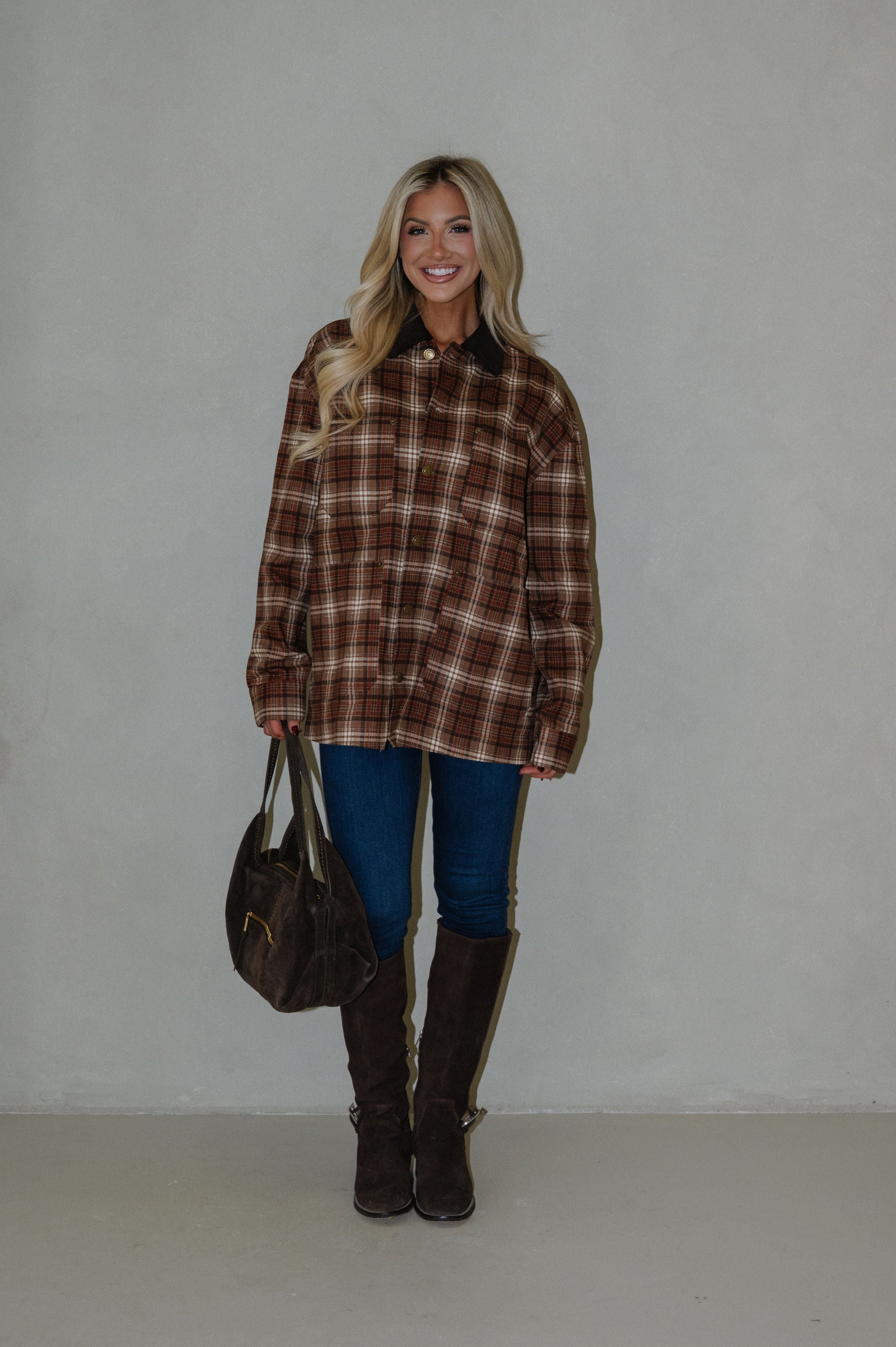 Plaid Collared Jacket- Taupe