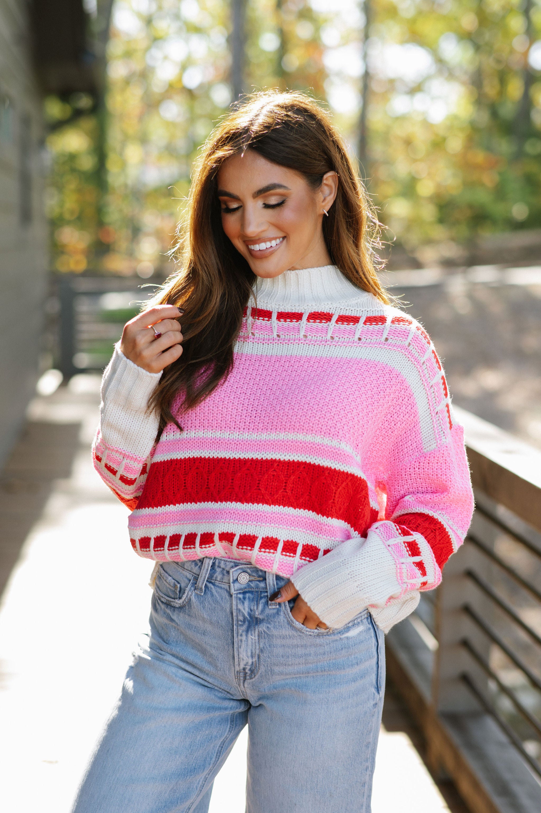 Loryn Mock Neck Sweater-Red Multi