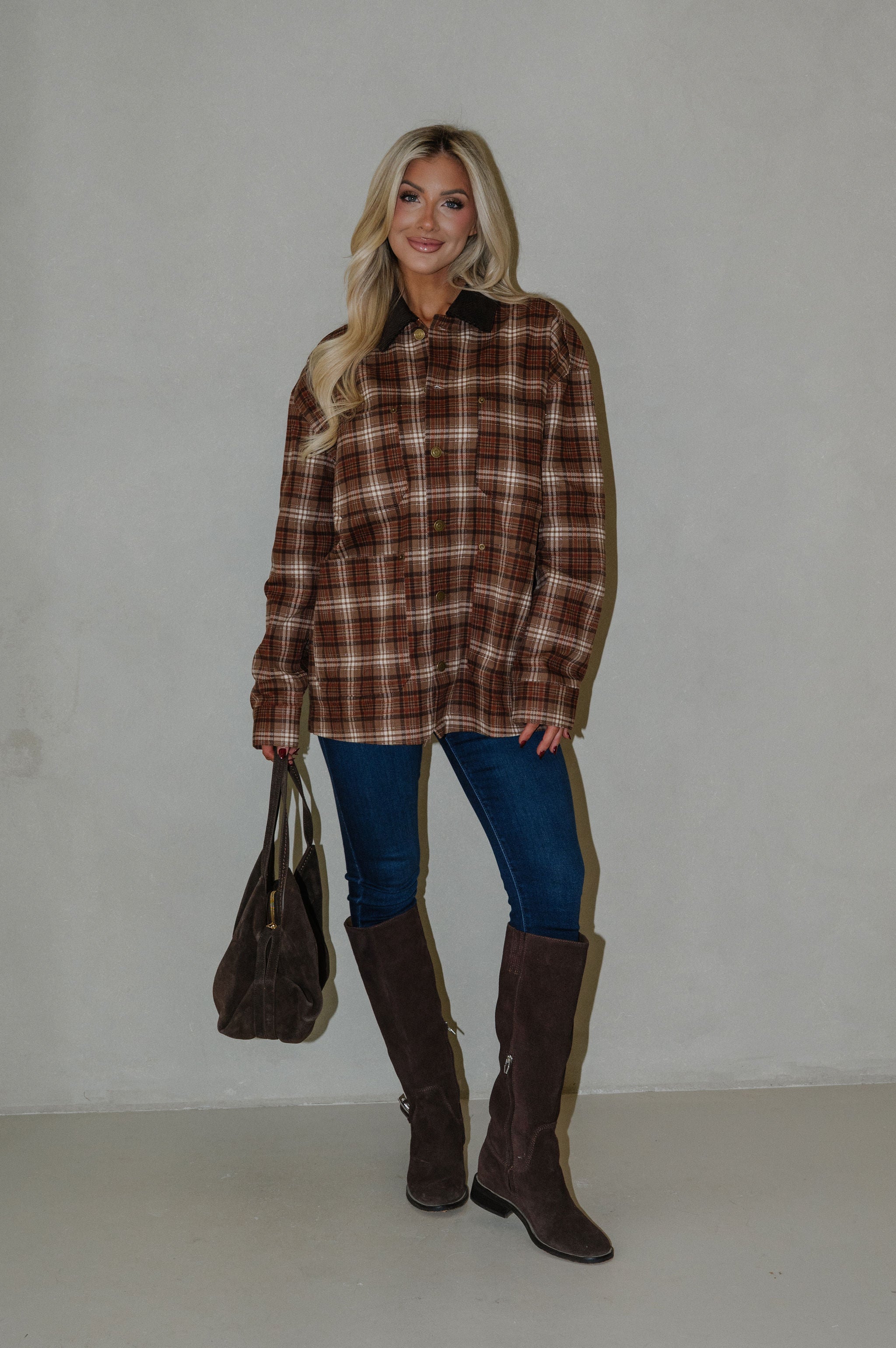 Plaid Collared Jacket- Taupe