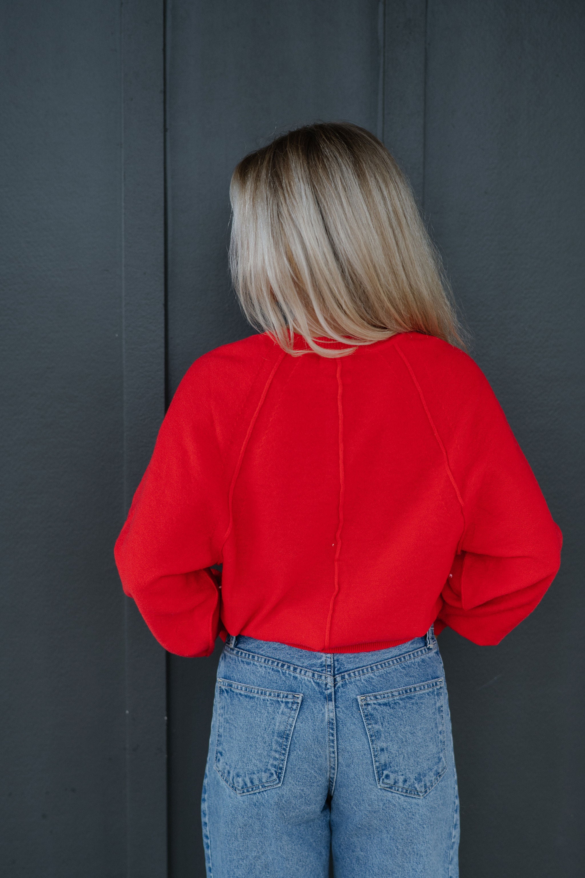 Candace Quarter Button Sweater-Red
