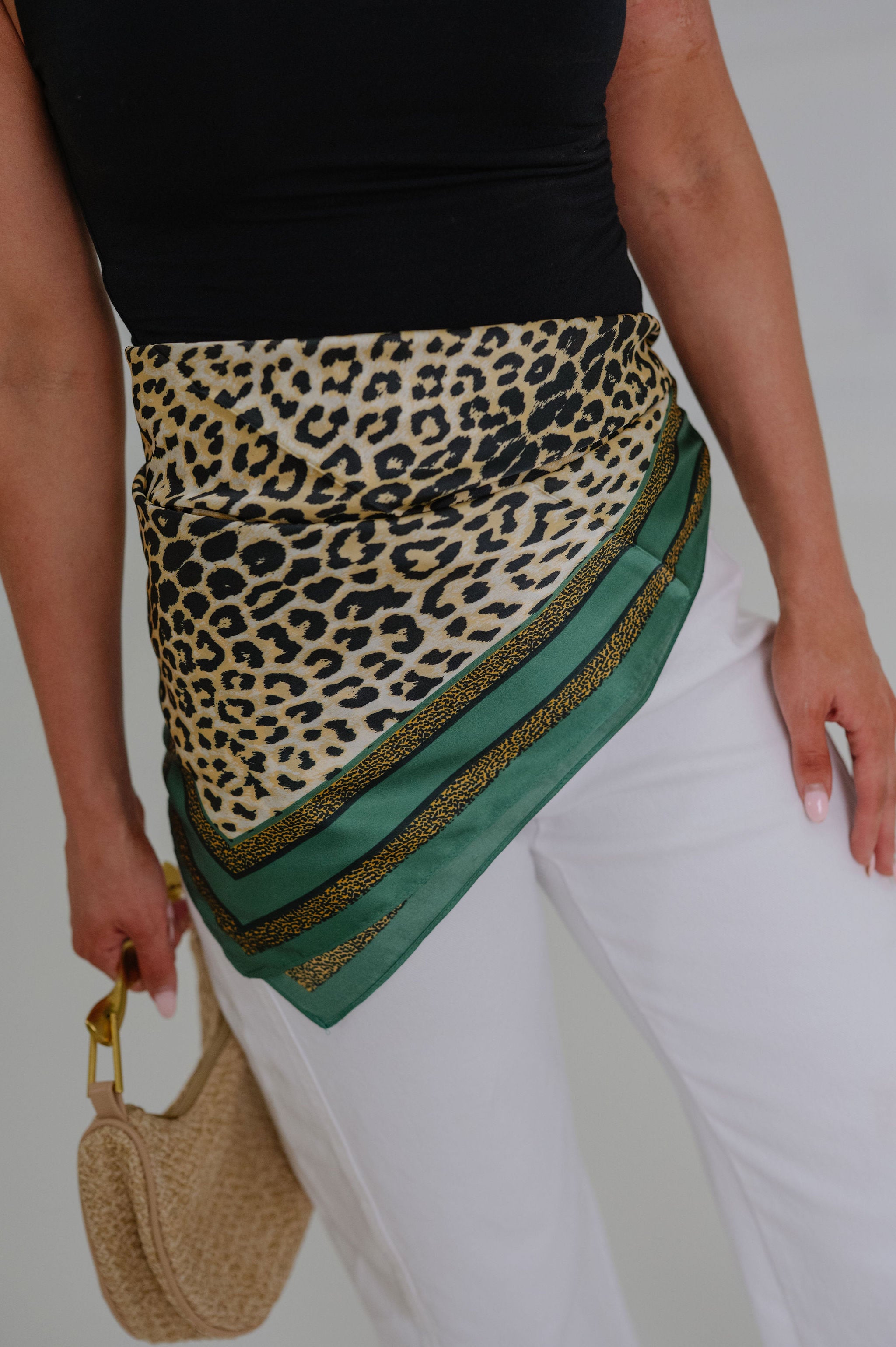 Leopard Silky Scarf-Green