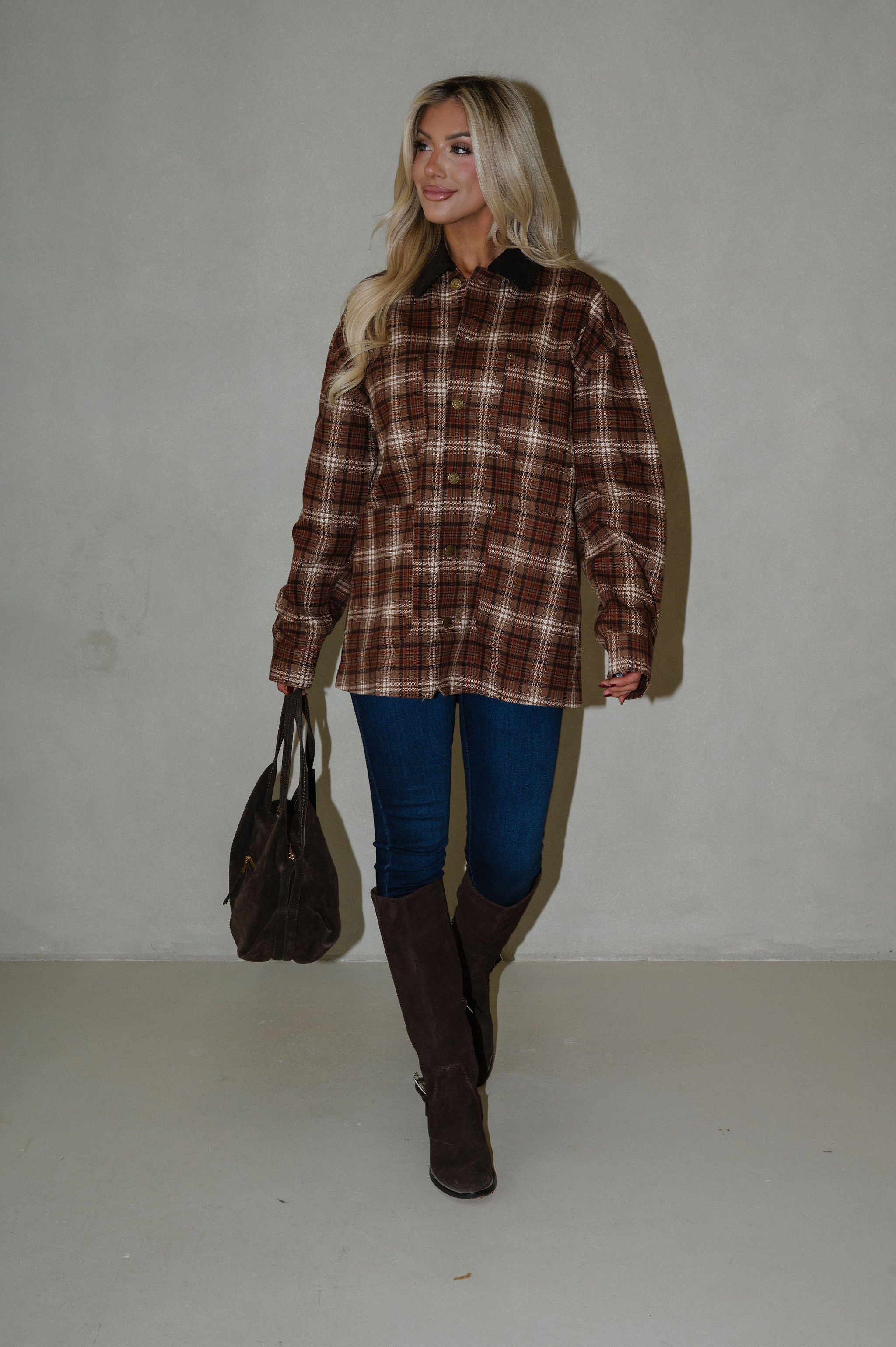 Plaid Collared Jacket- Taupe