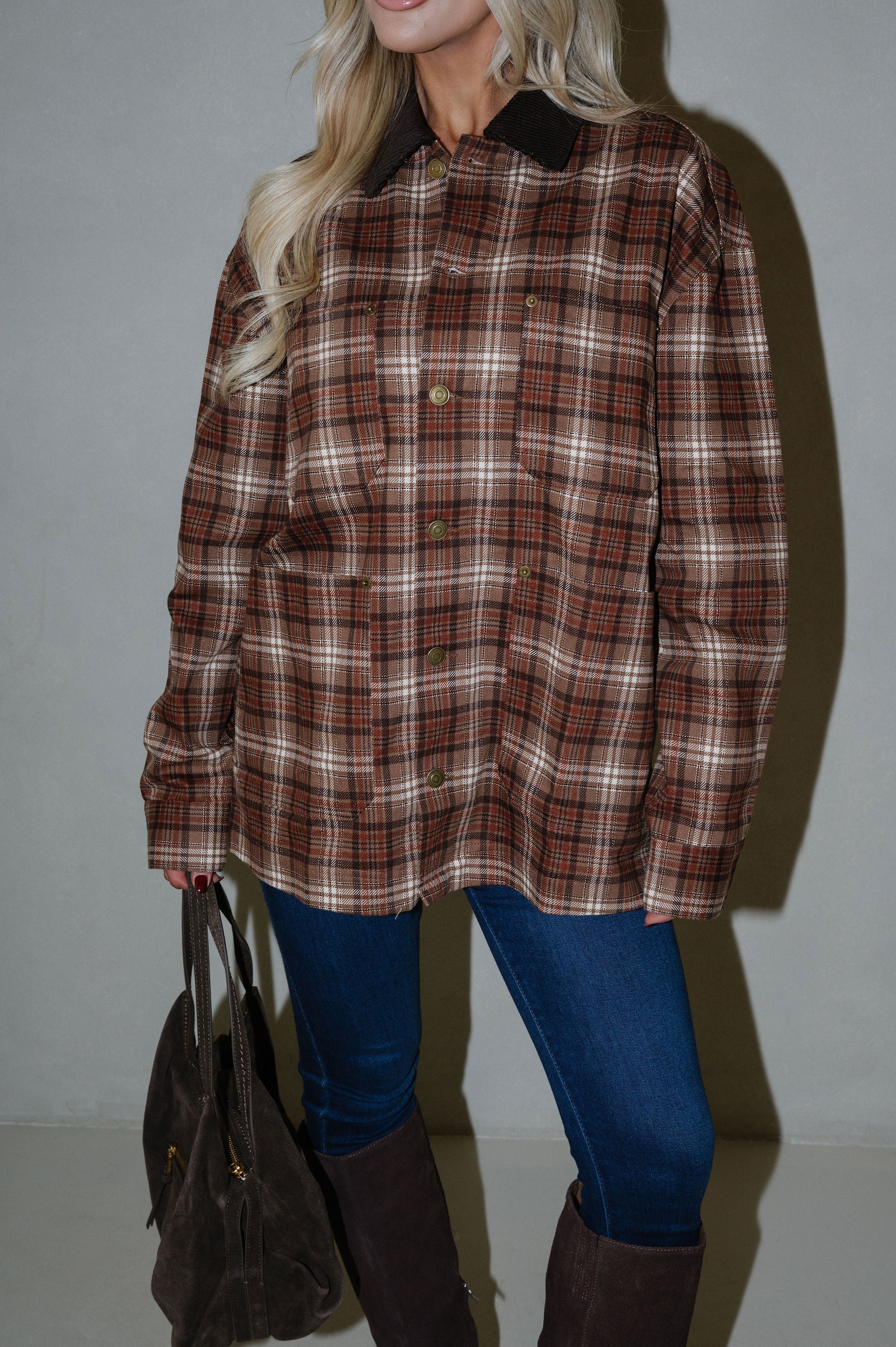 Plaid Collared Jacket- Taupe