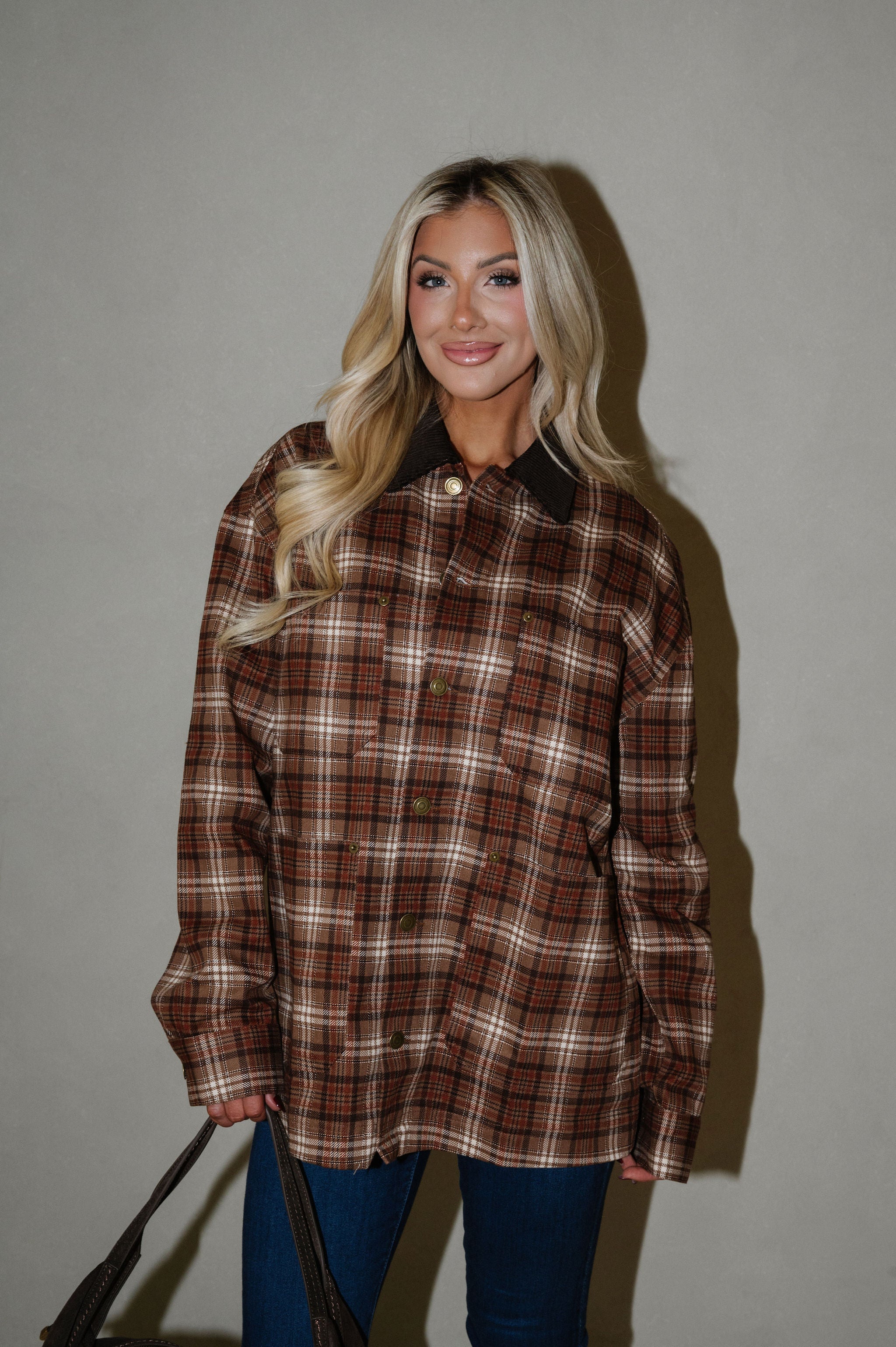 Plaid Collared Jacket- Taupe