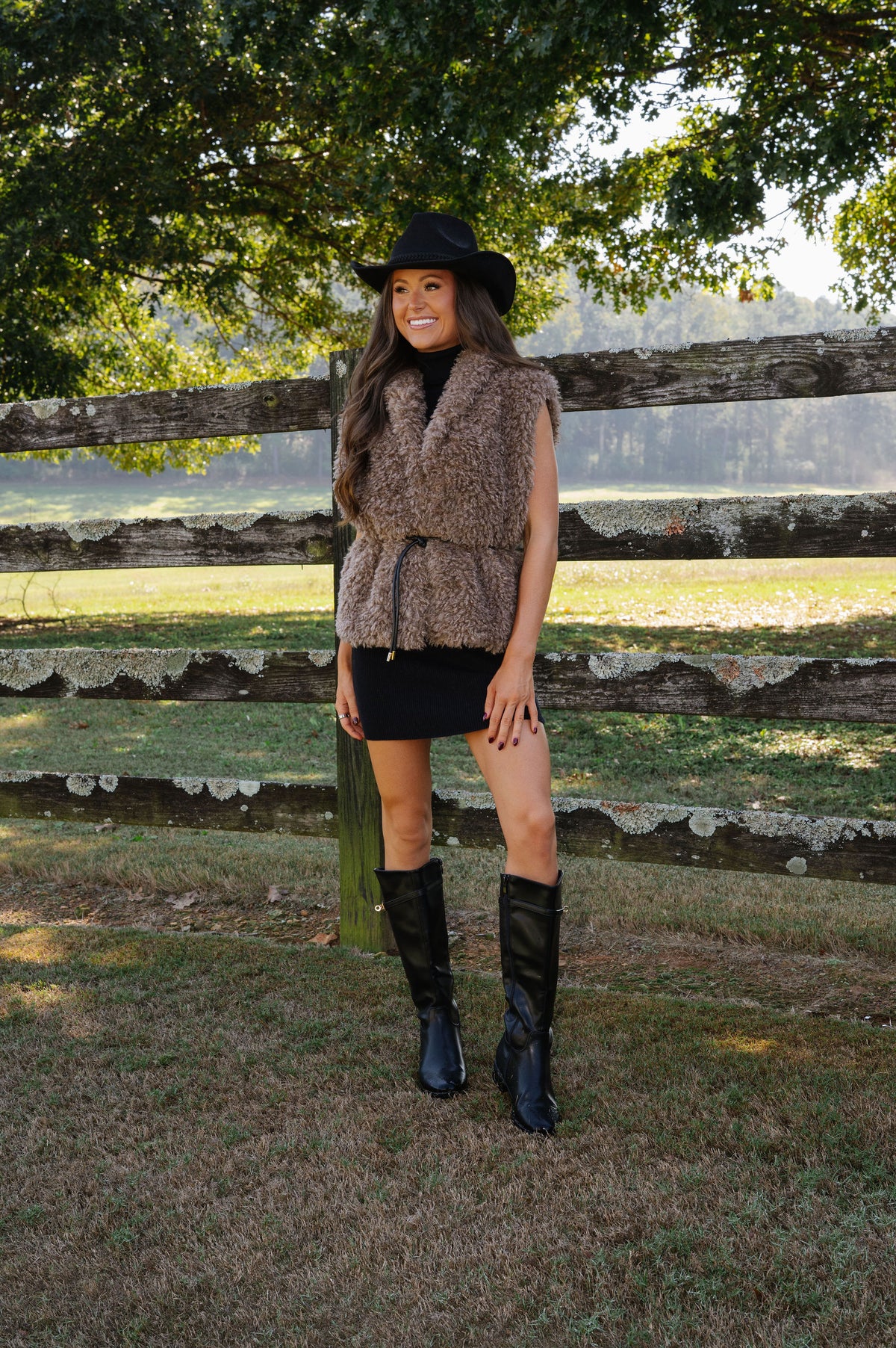 Faux Fur Belted Vest-Mocha