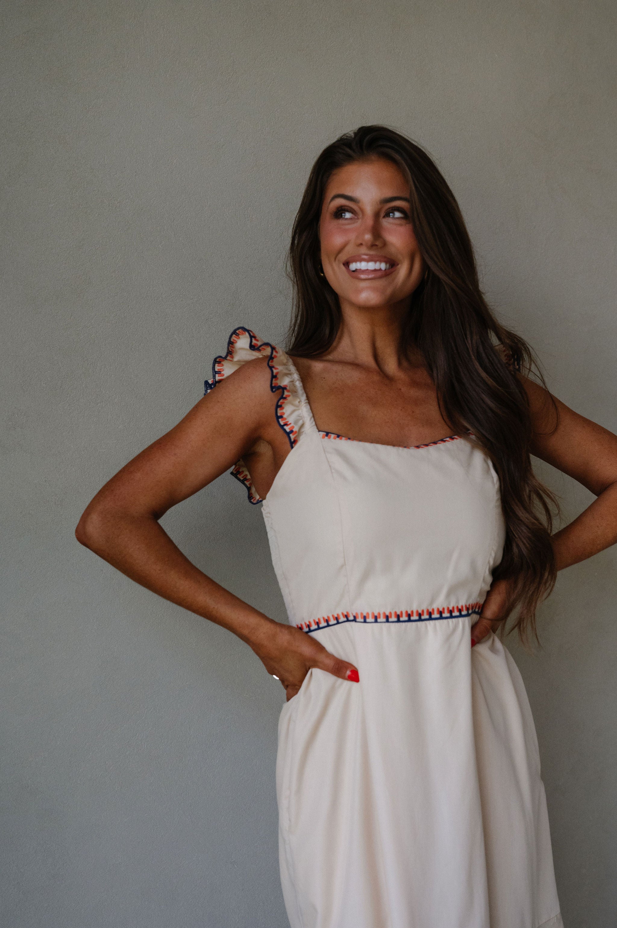 Layered Embroidered Midi Dress- Almond