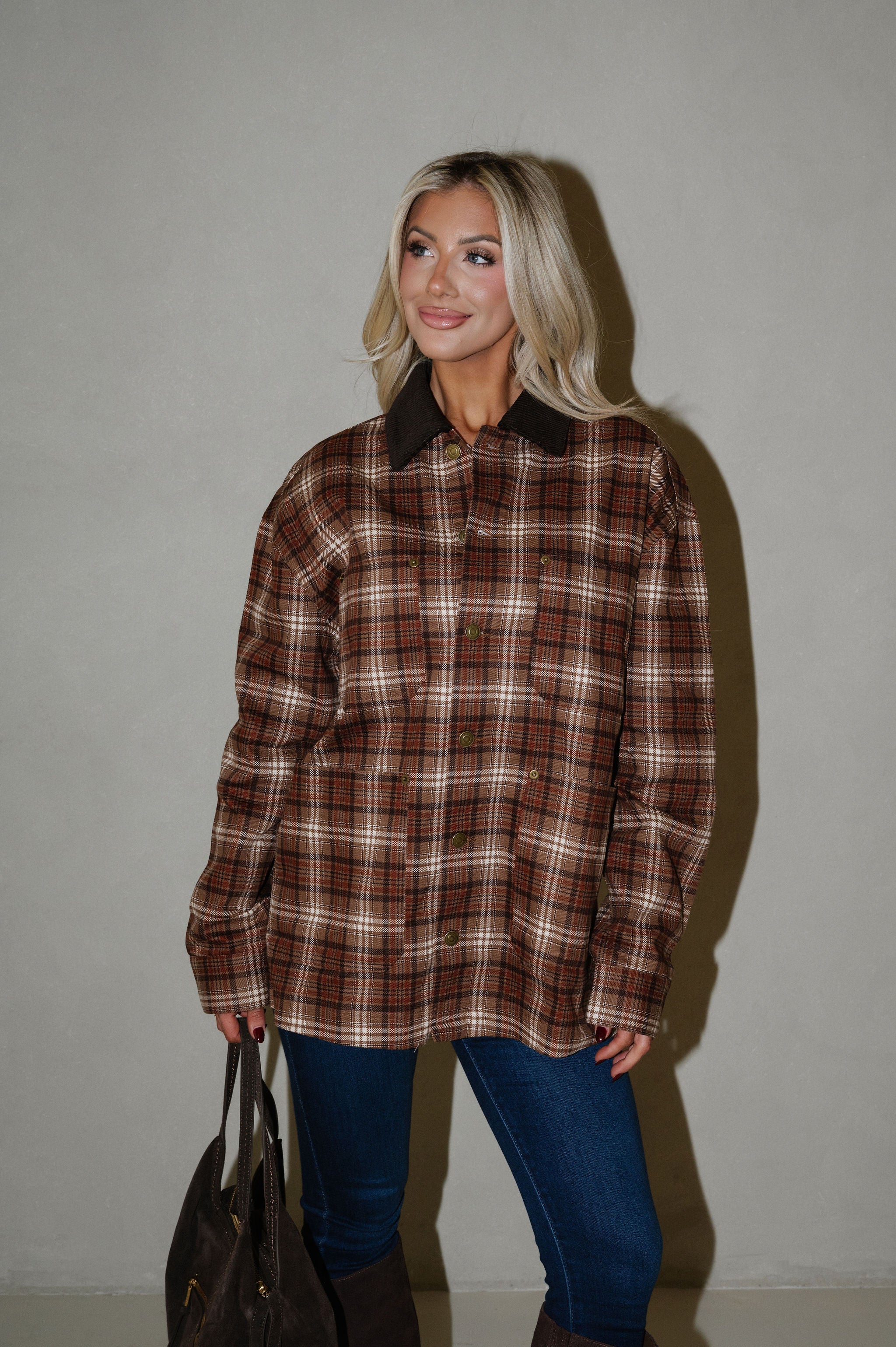 Plaid Collared Jacket- Taupe