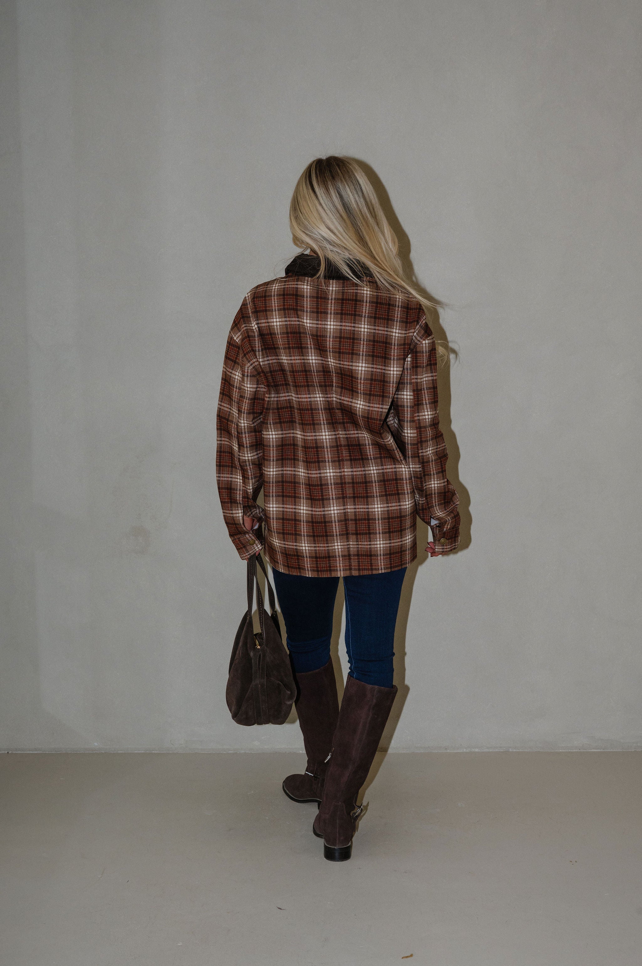 Plaid Collared Jacket- Taupe