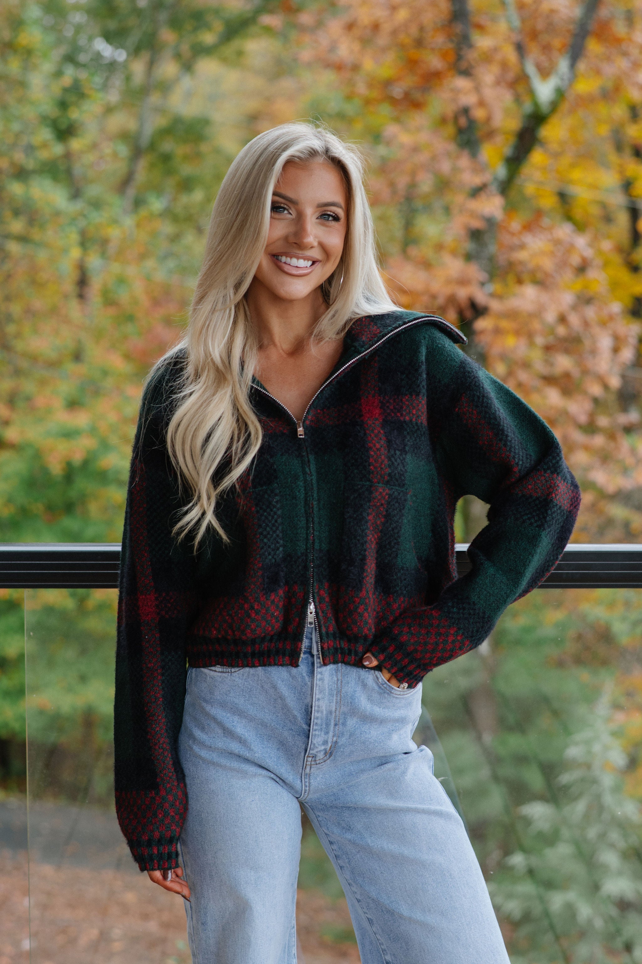 Kacie Plaid Jacket-Hunter Green