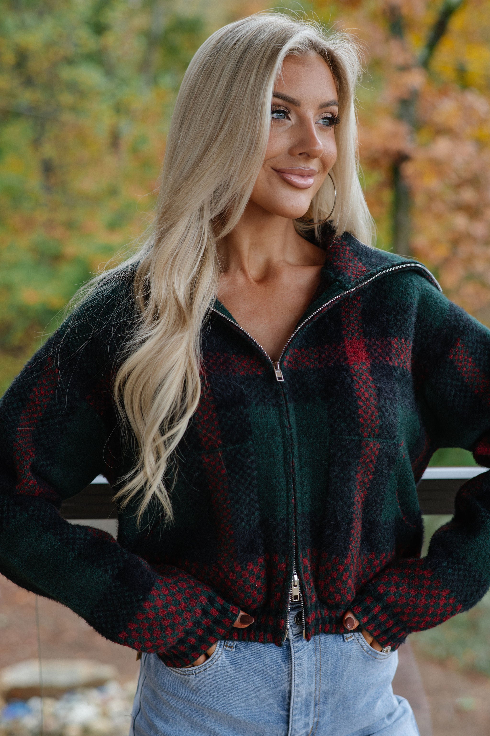 Kacie Plaid Jacket-Hunter Green
