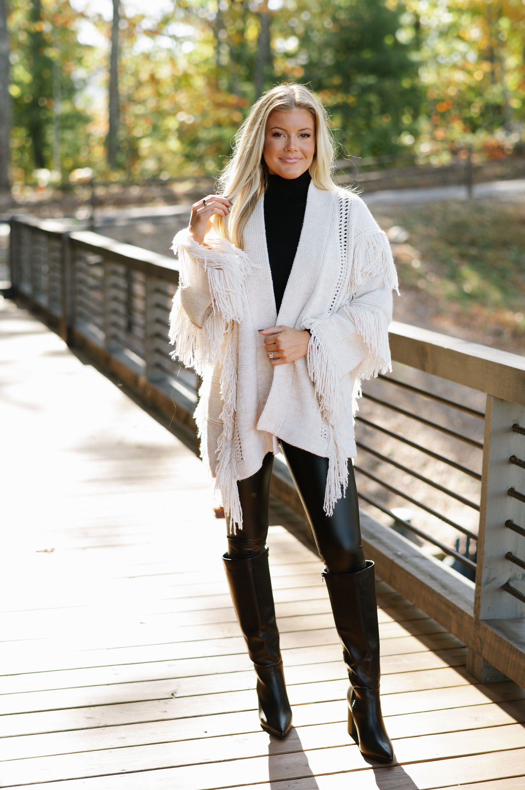 Fringe Accented Cardigan Sweater