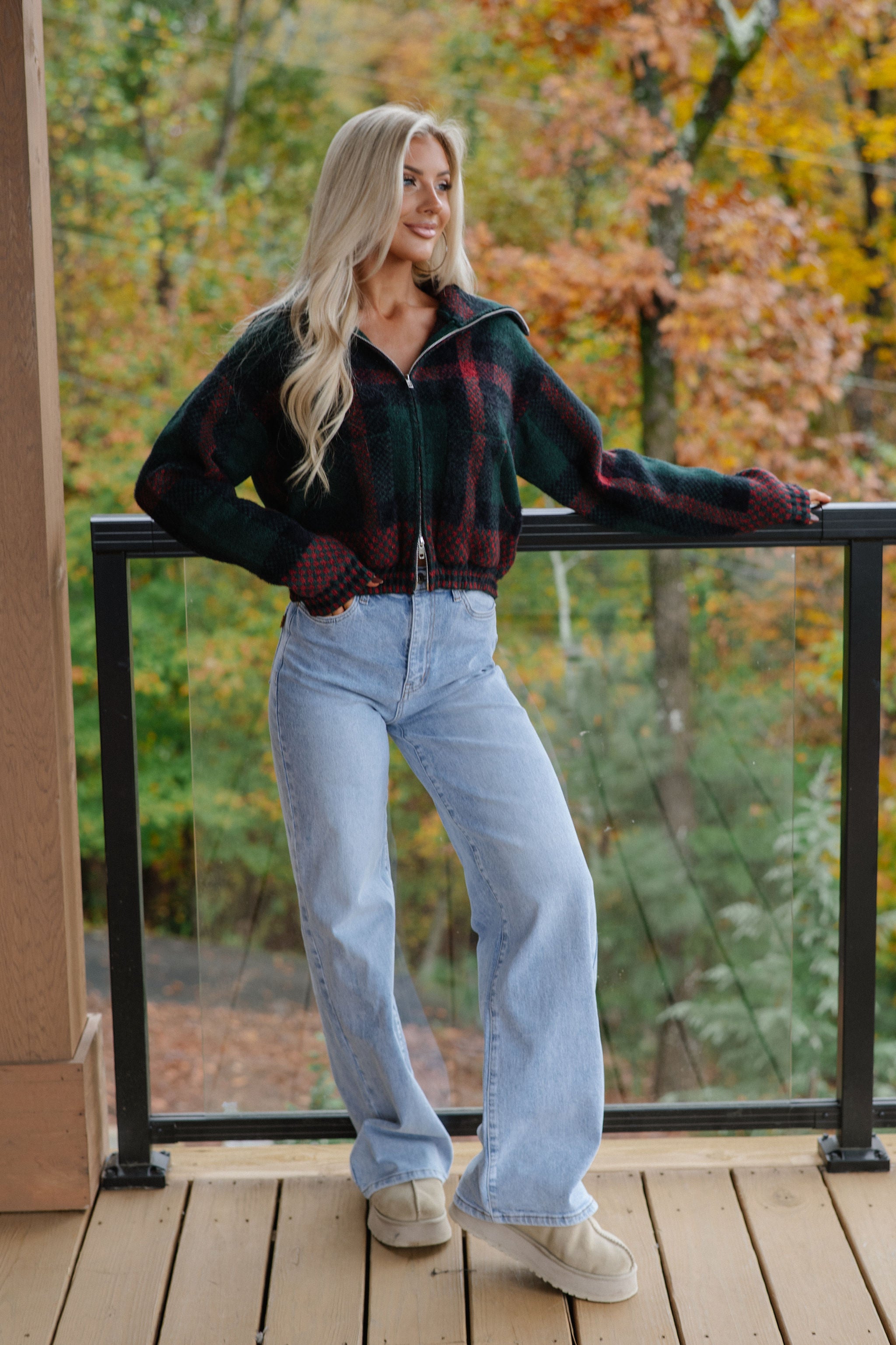 Kacie Plaid Jacket-Hunter Green