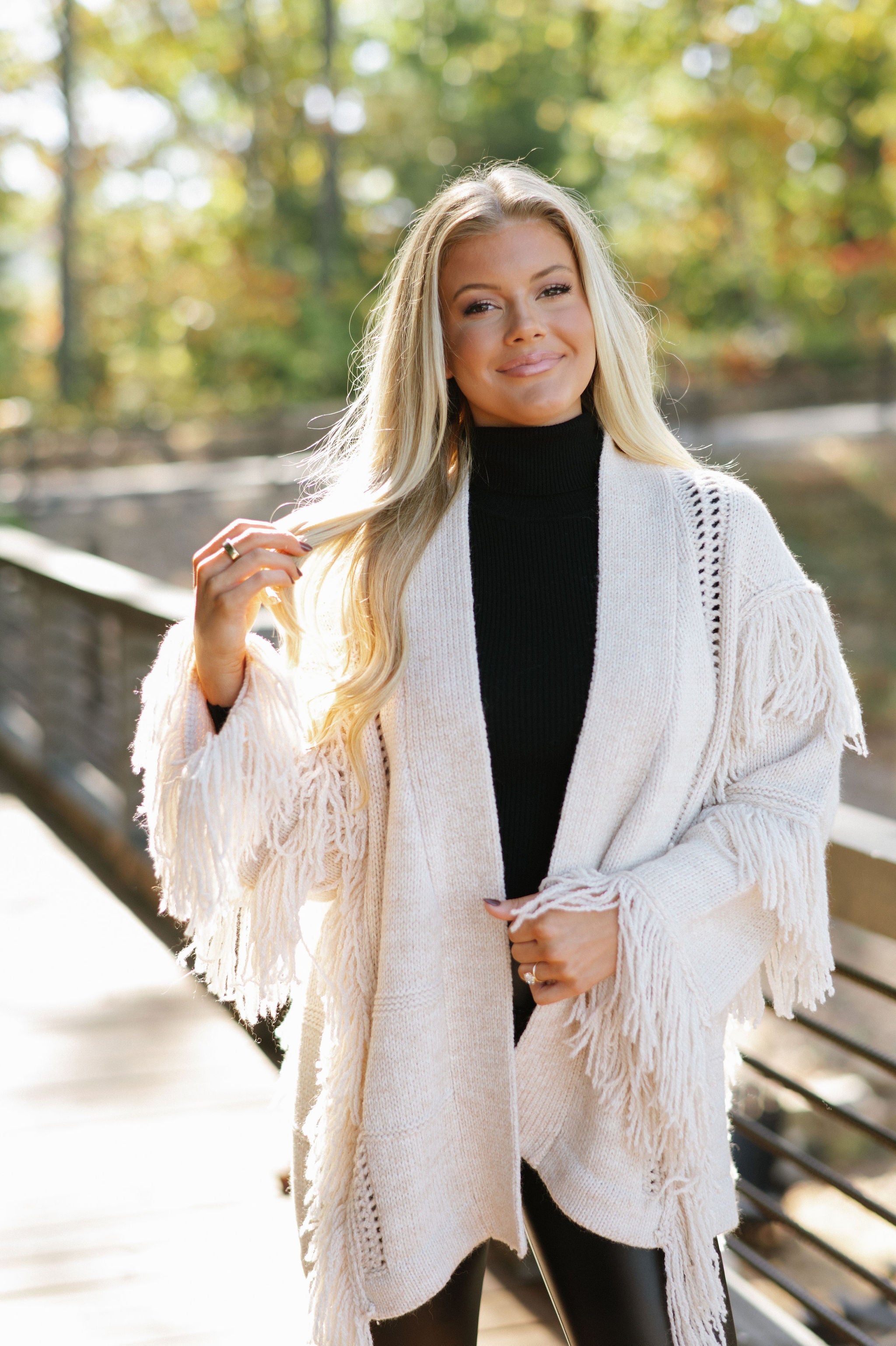 Fringe Accented Cardigan Sweater