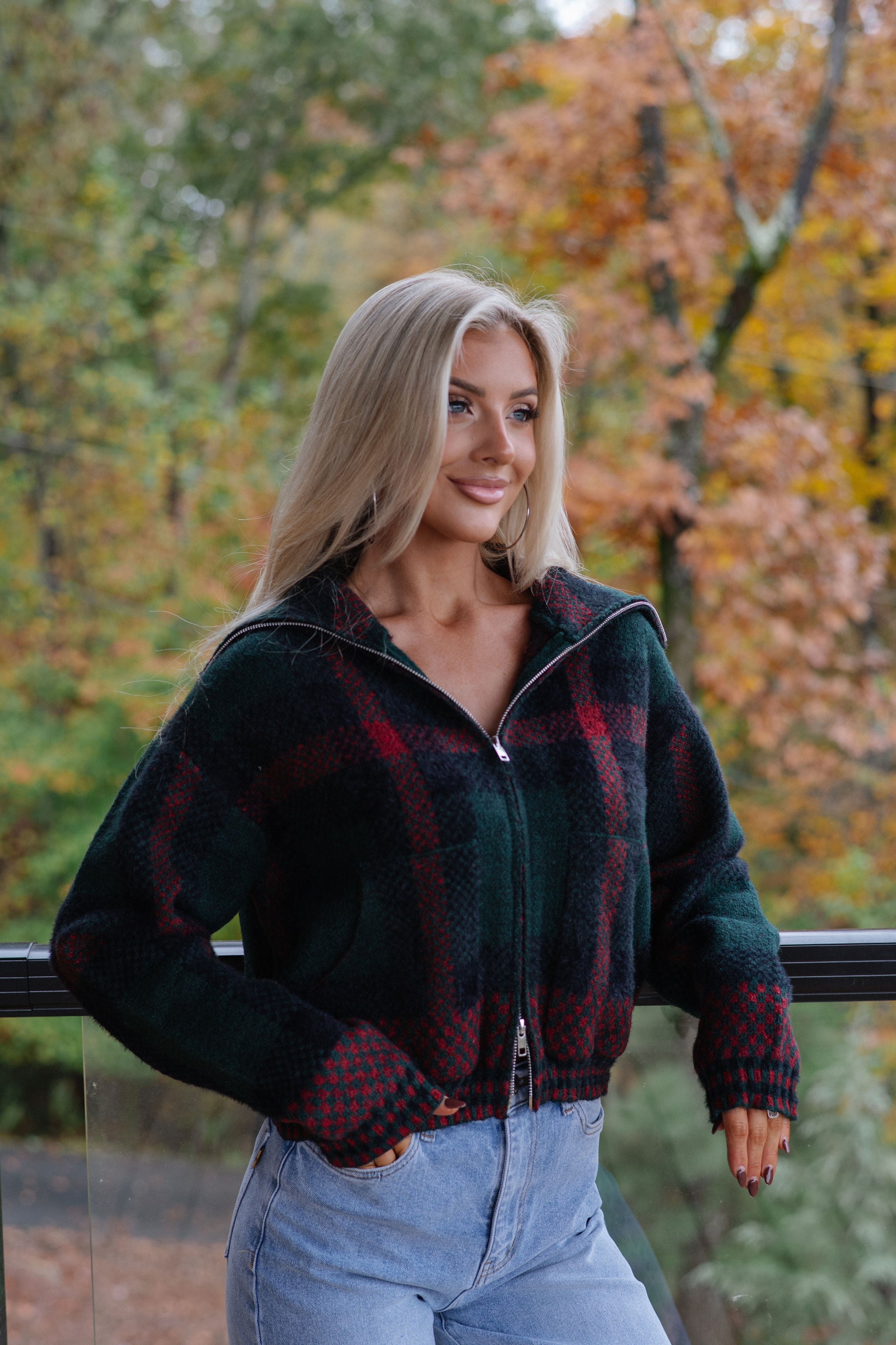 Kacie Plaid Jacket-Hunter Green