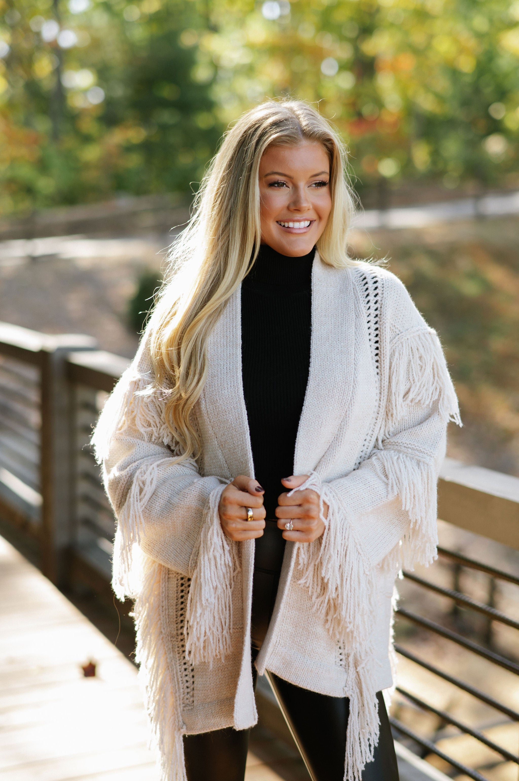 Fringe Accented Cardigan Sweater