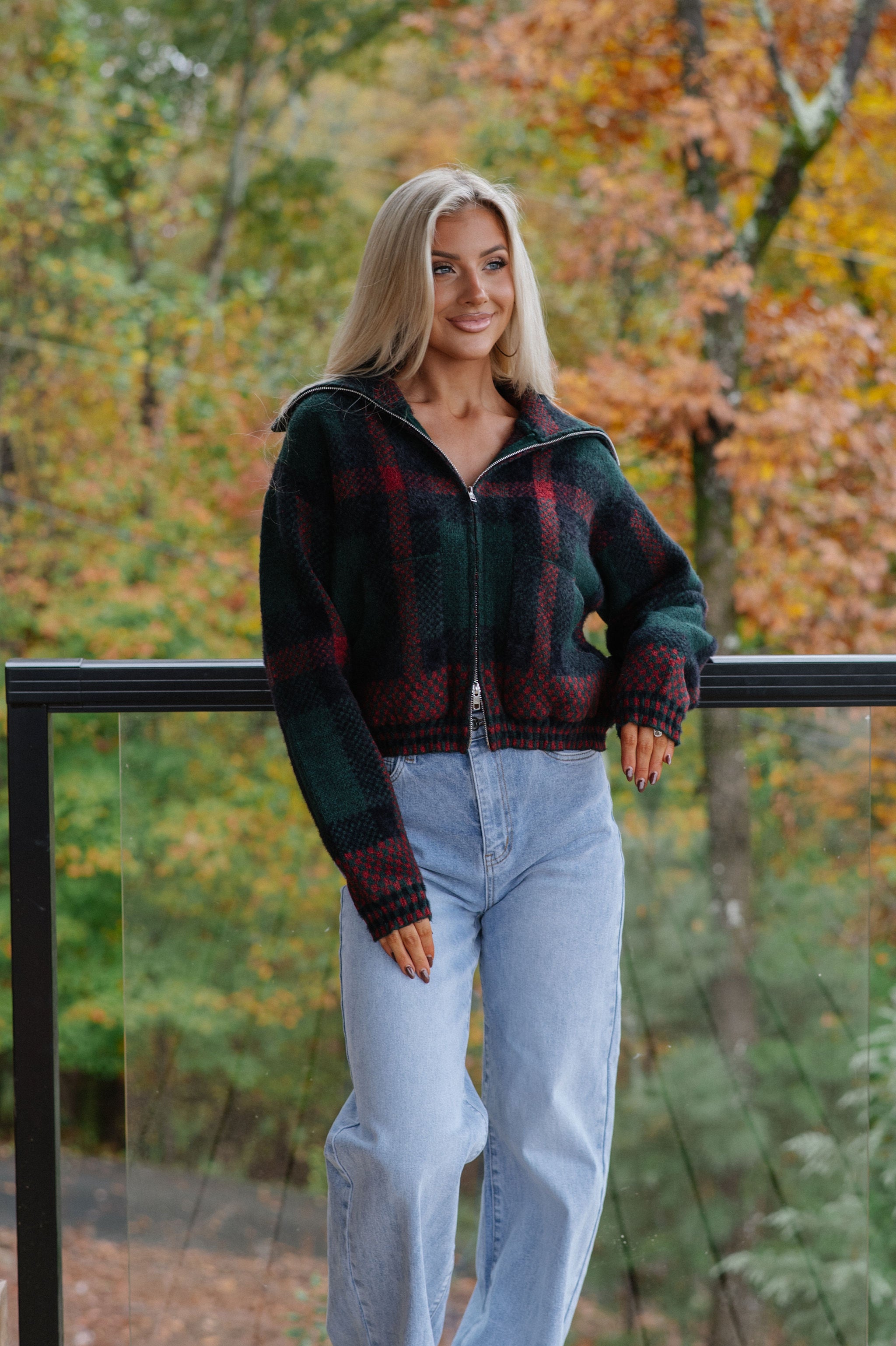 Kacie Plaid Jacket-Hunter Green