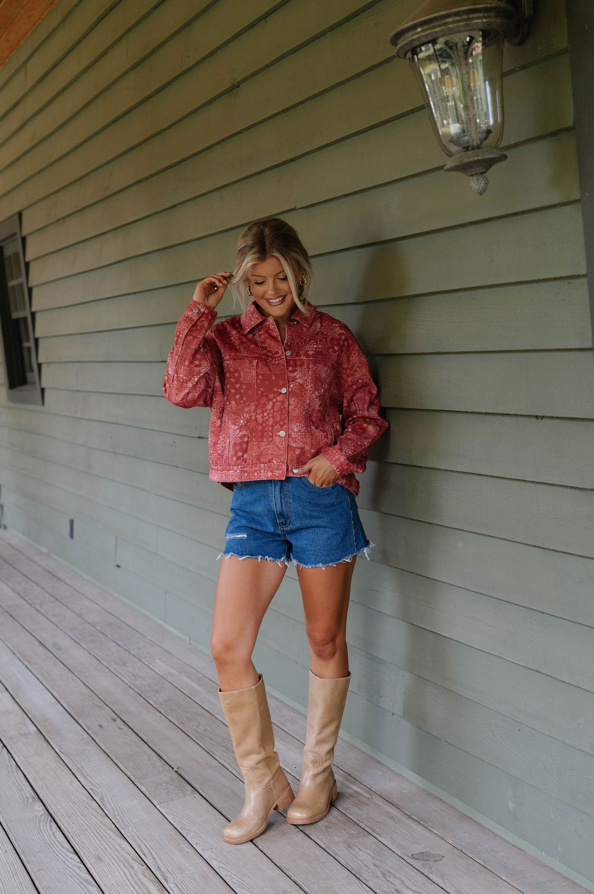 Washed Bandana Print Jacket-Burnt Red