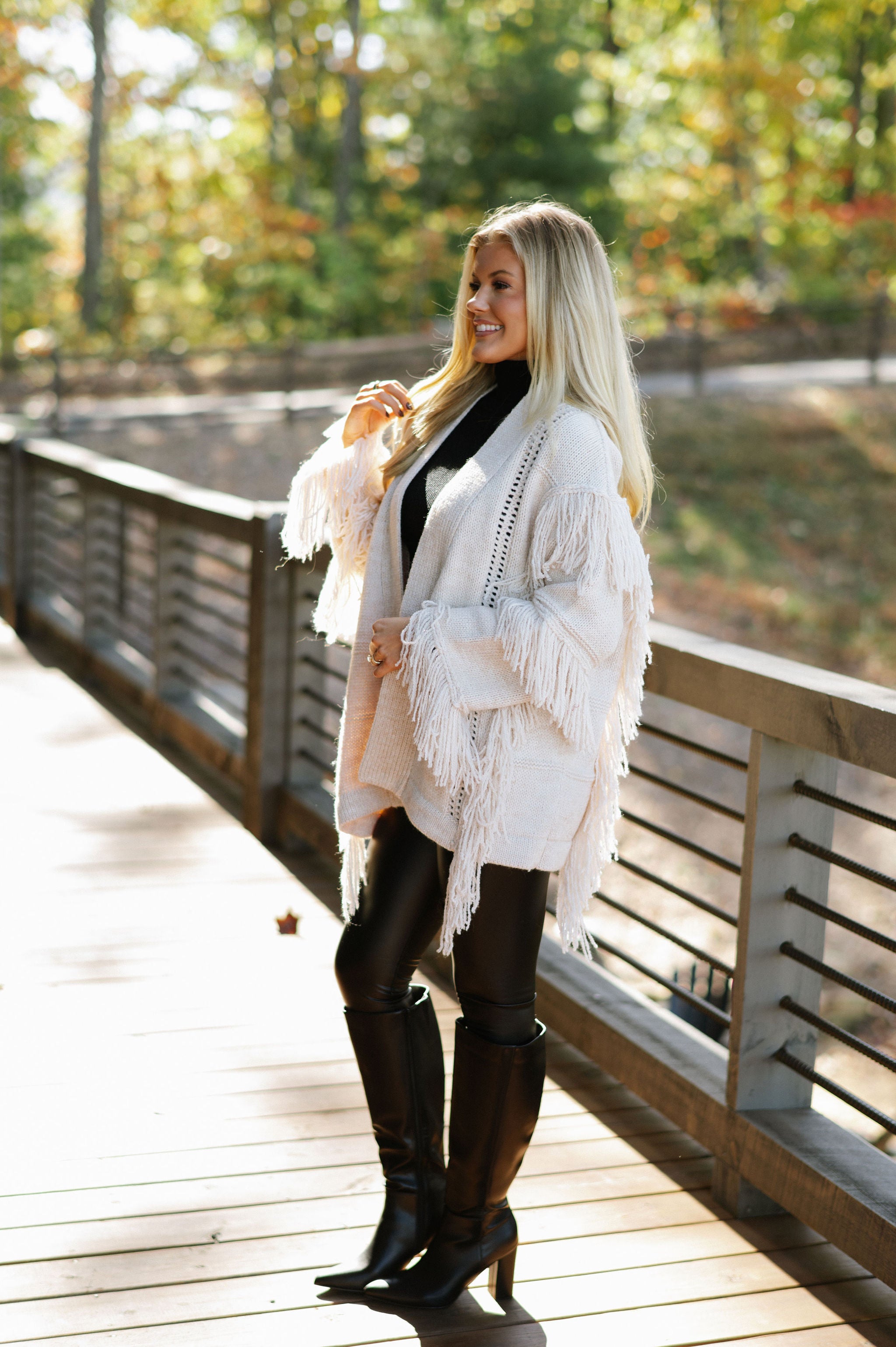 Fringe Accented Cardigan Sweater