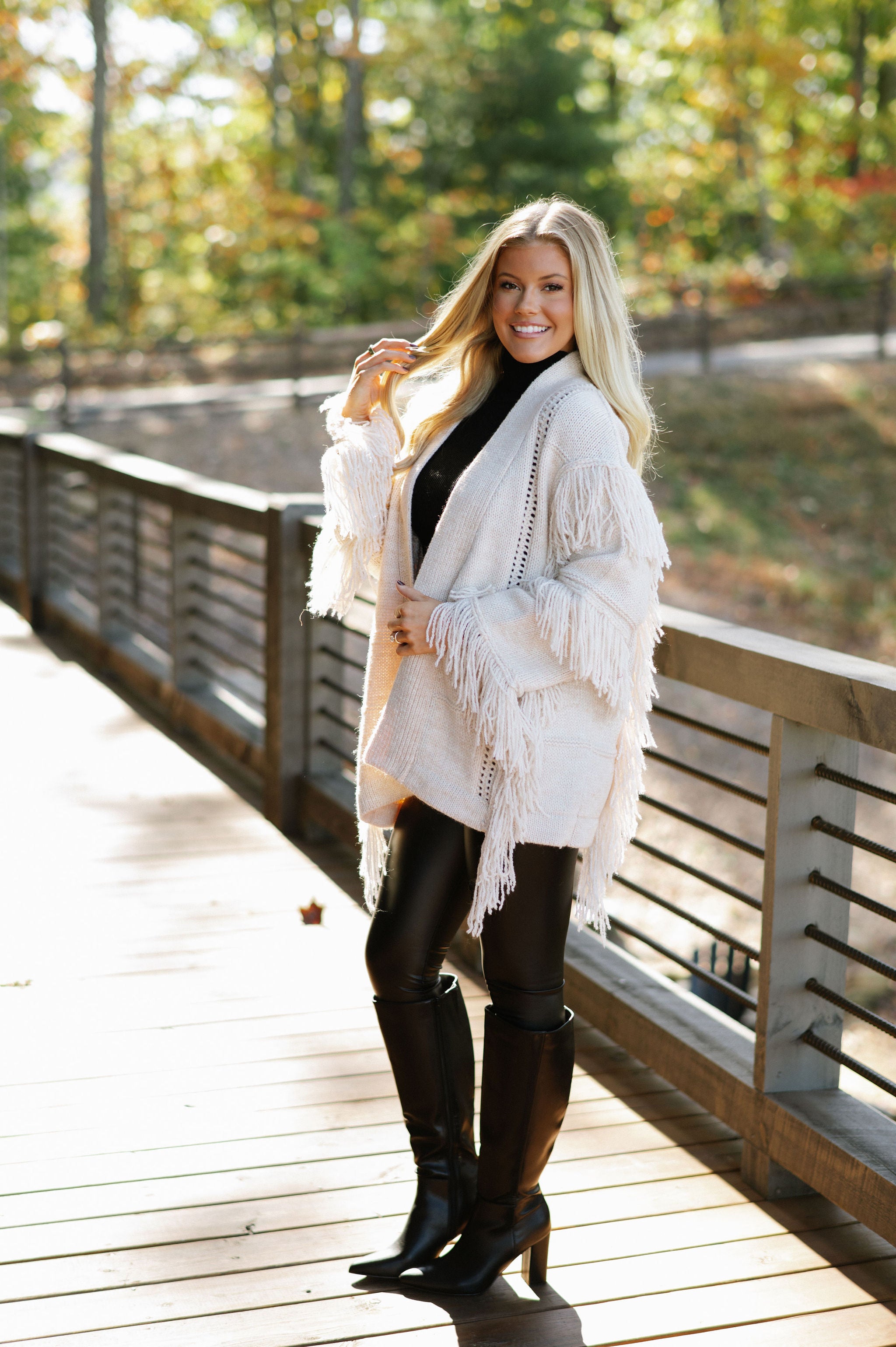 Fringe Accented Cardigan Sweater