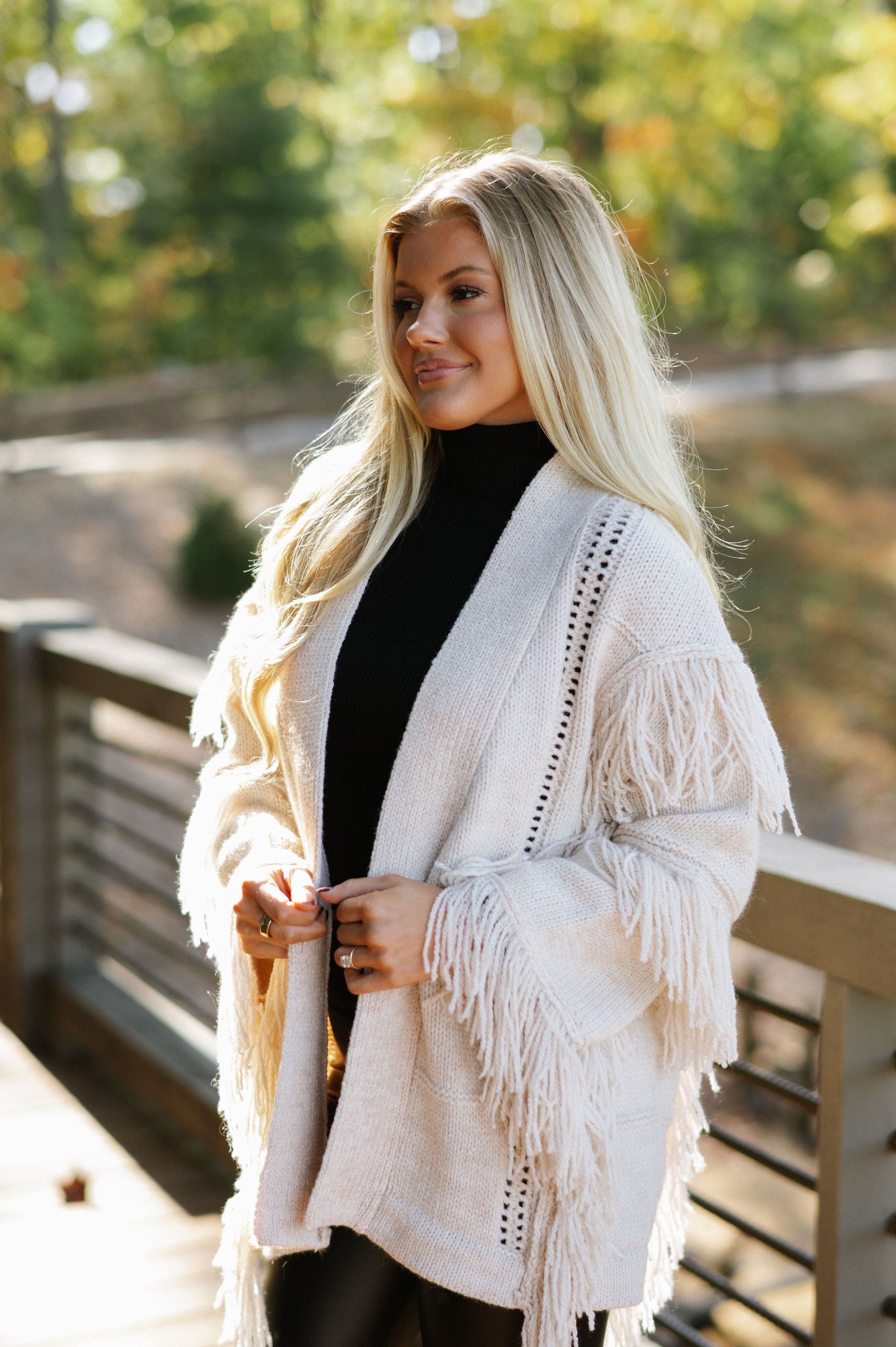 Fringe Accented Cardigan Sweater