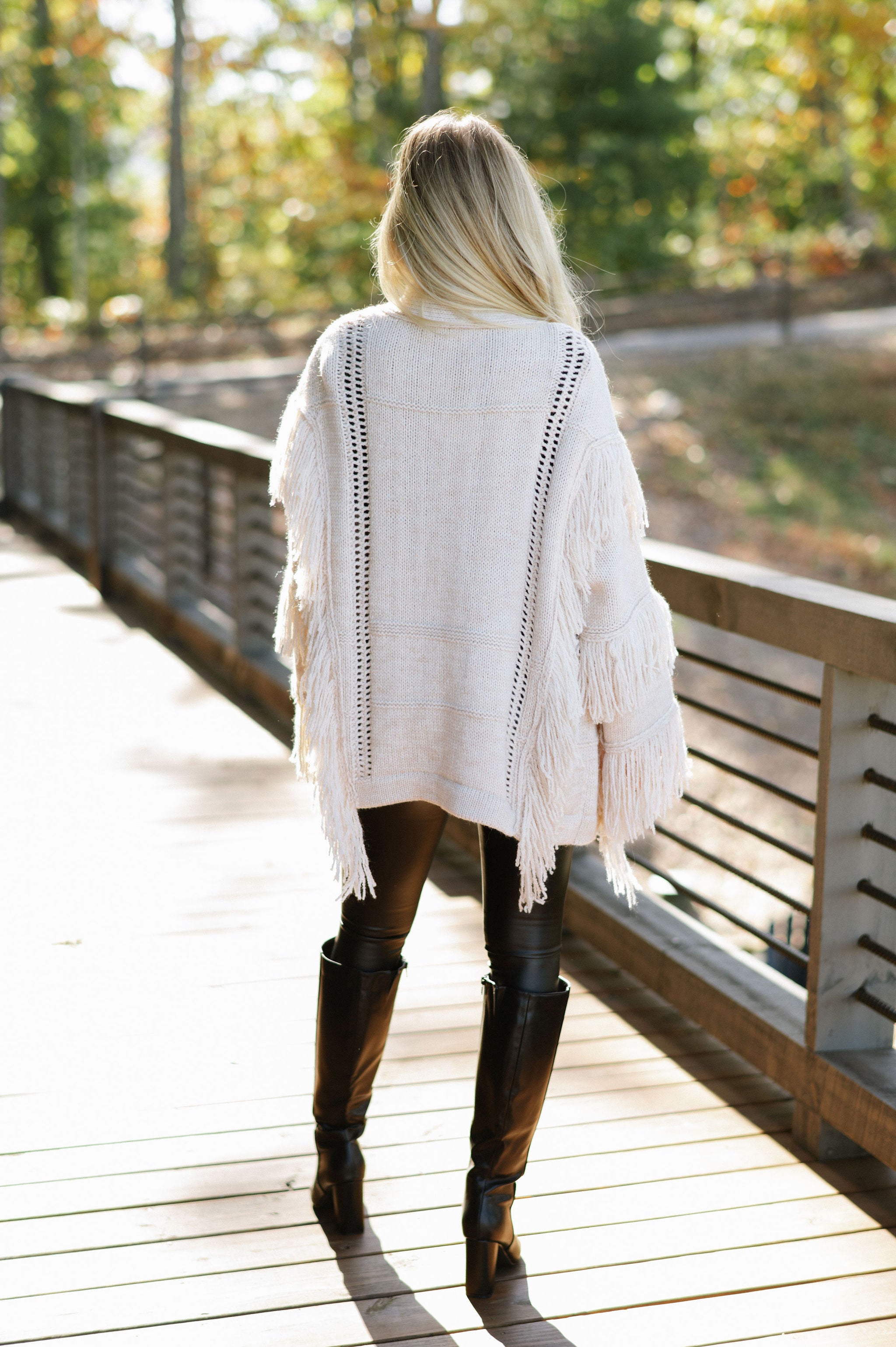 Fringe Accented Cardigan Sweater