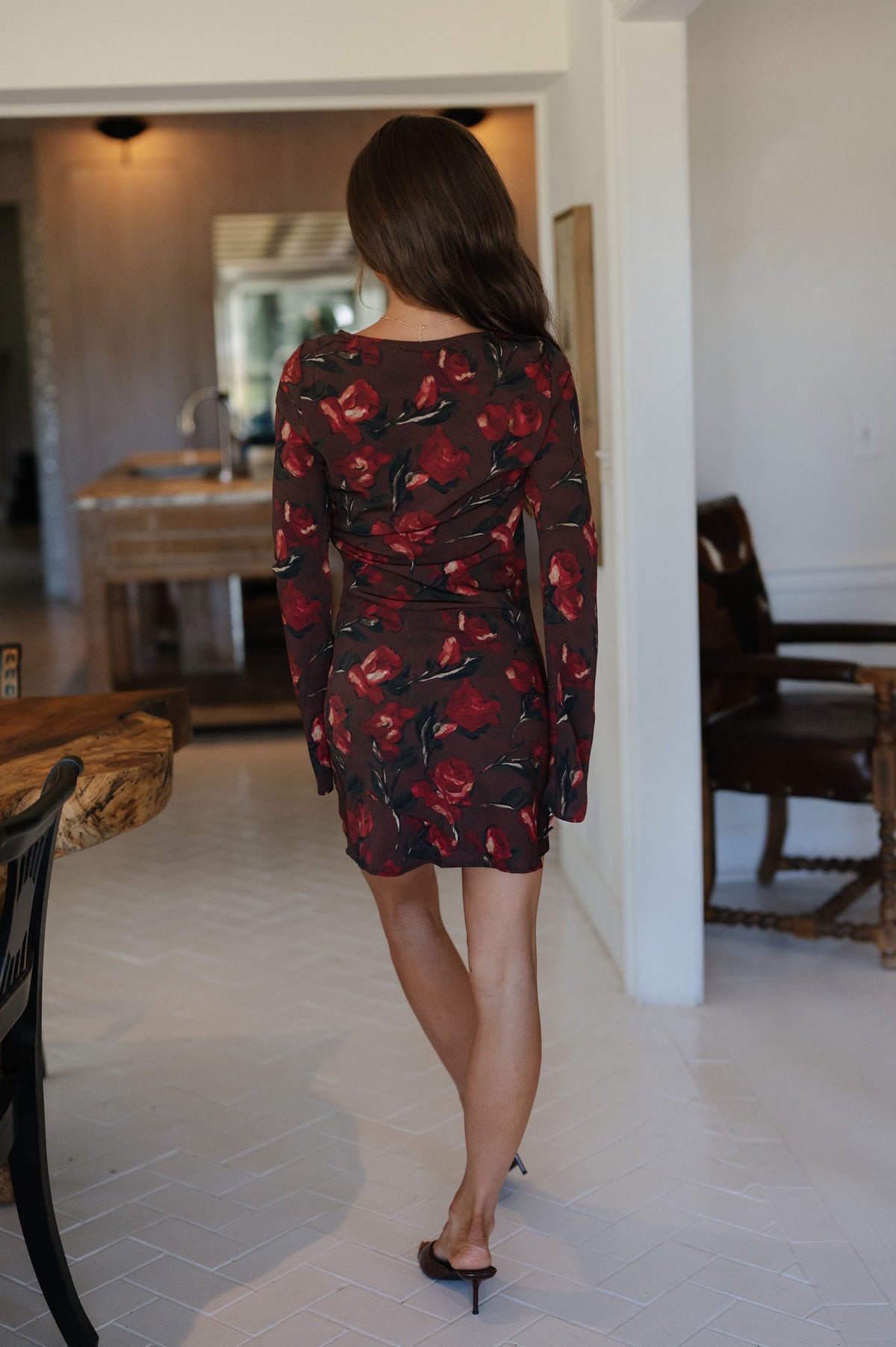 Alaya Mini Floral Dress-Brown
