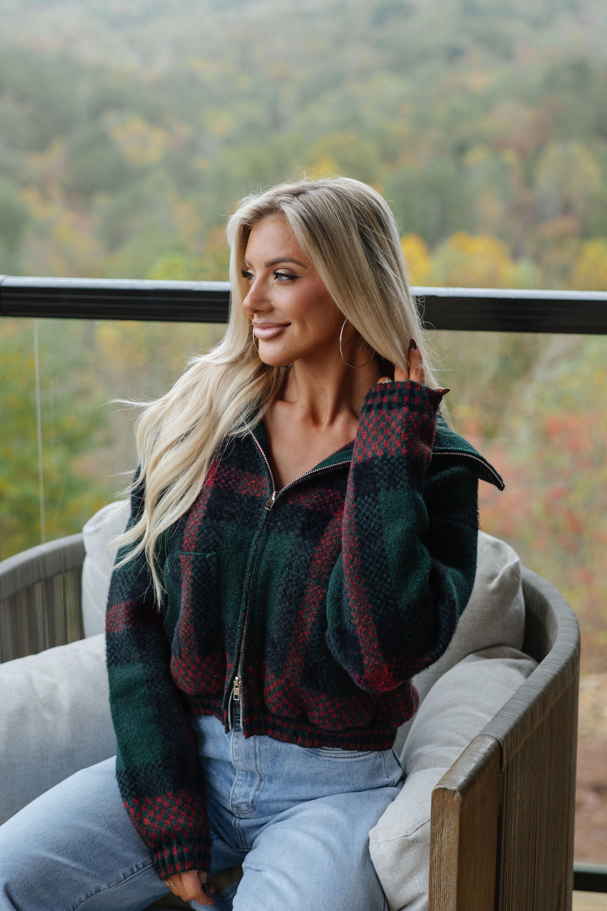 Kacie Plaid Jacket-Hunter Green