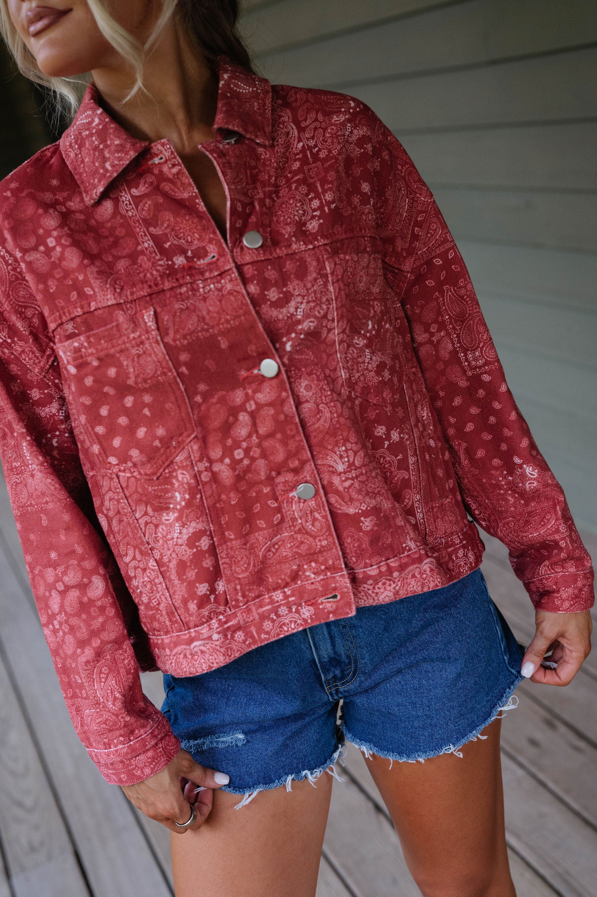 Washed Bandana Print Jacket-Burnt Red