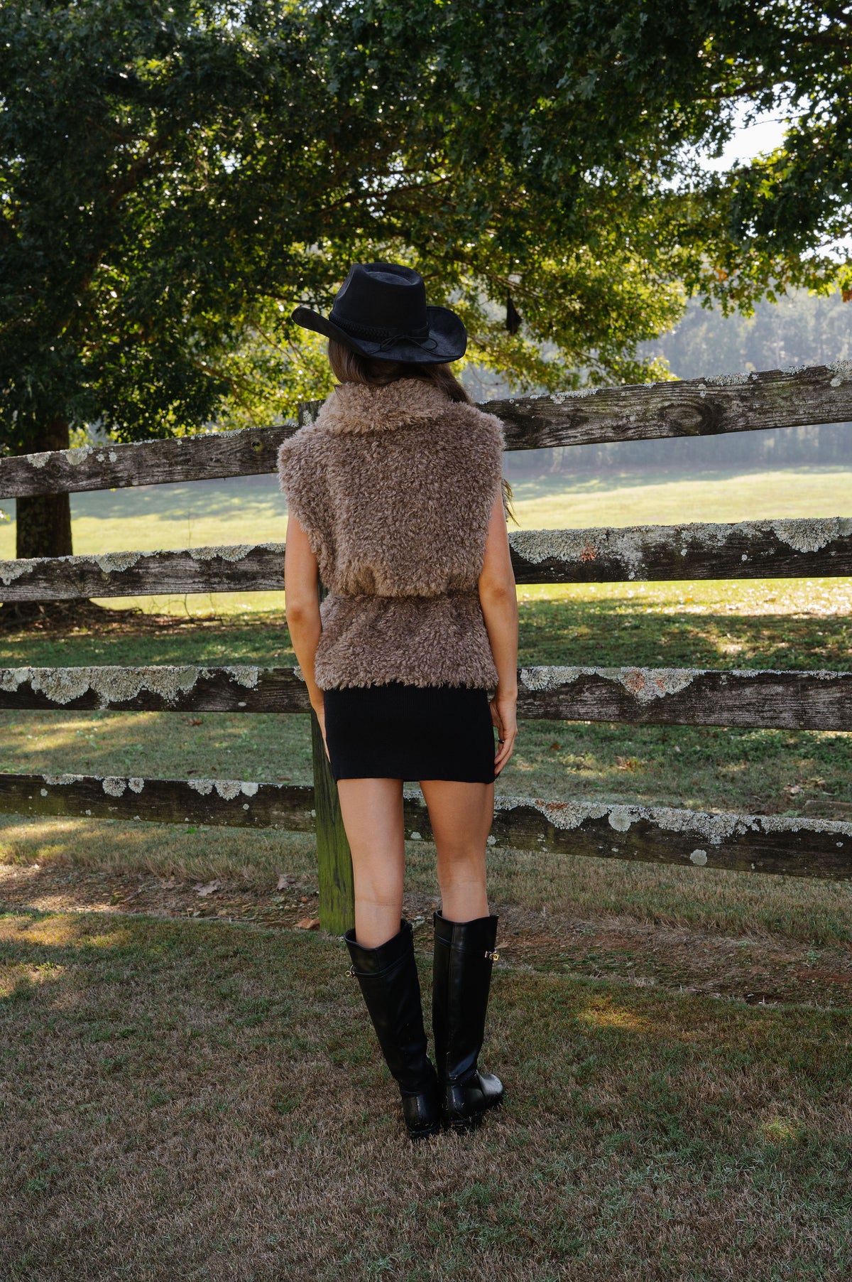 Faux Fur Belted Vest-Mocha