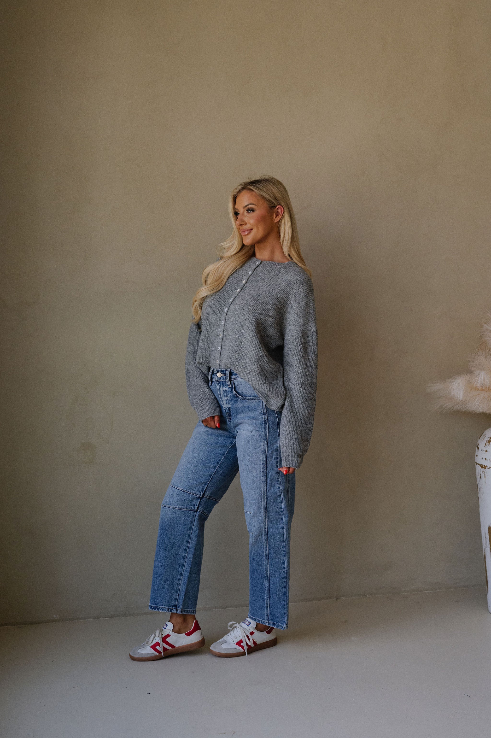Button Down Ribbed Cardigan-Heather Grey