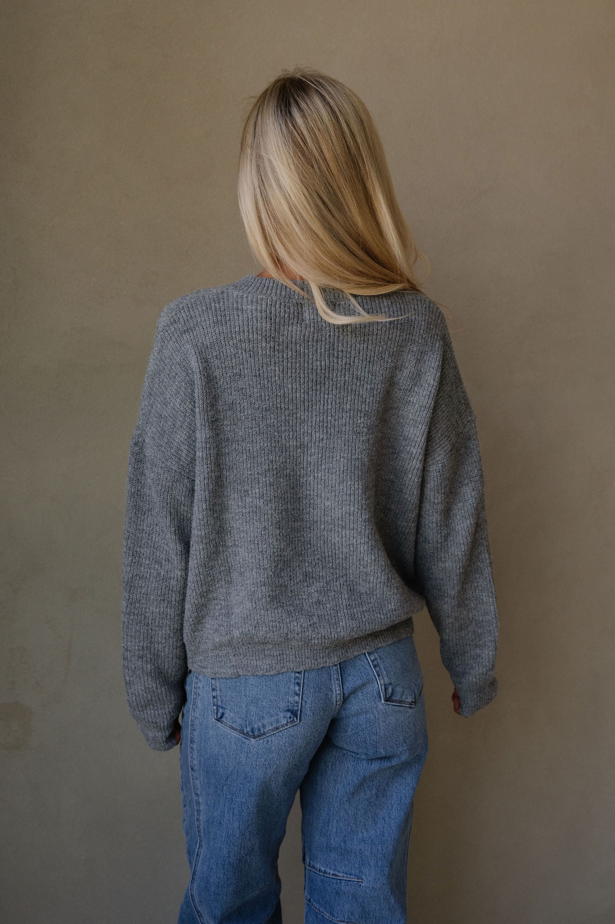 Button Down Ribbed Cardigan-Heather Grey