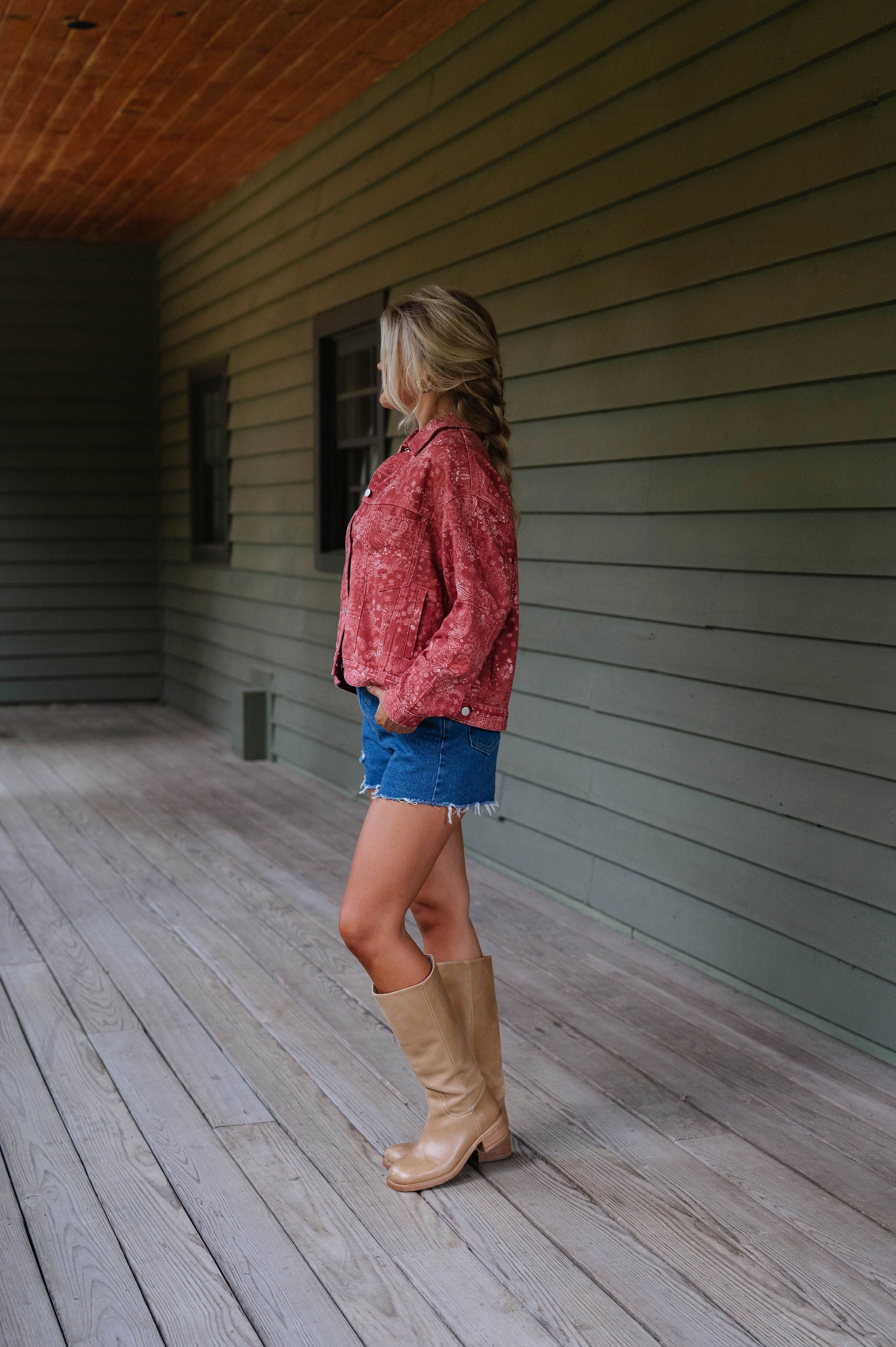 Washed Bandana Print Jacket-Burnt Red