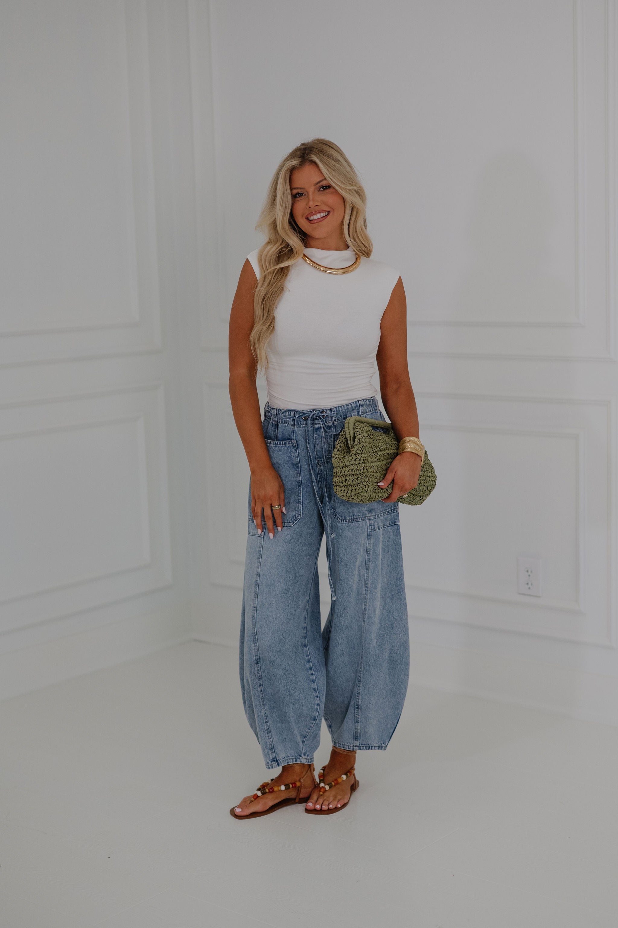 Side Ruched Mock Neck Top-Off White