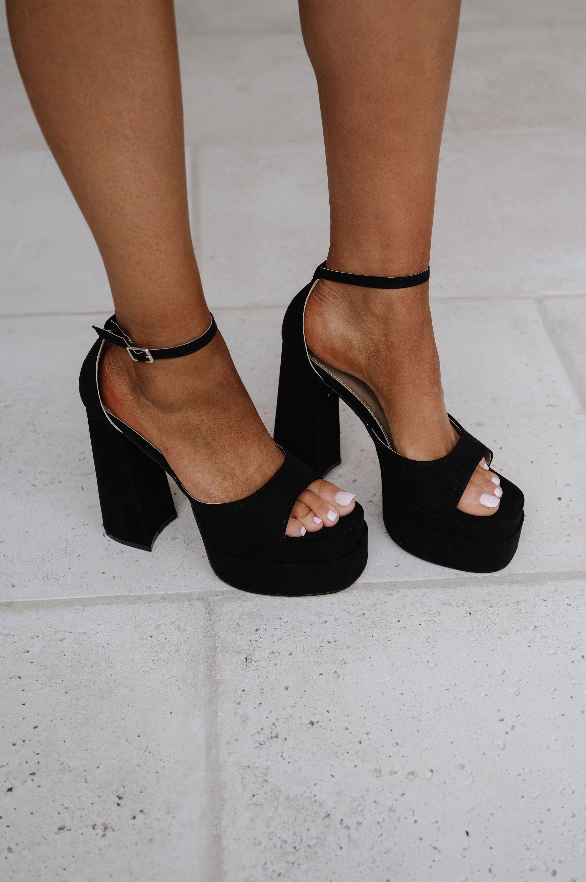 Chunky Satin Platform Heels-Black
