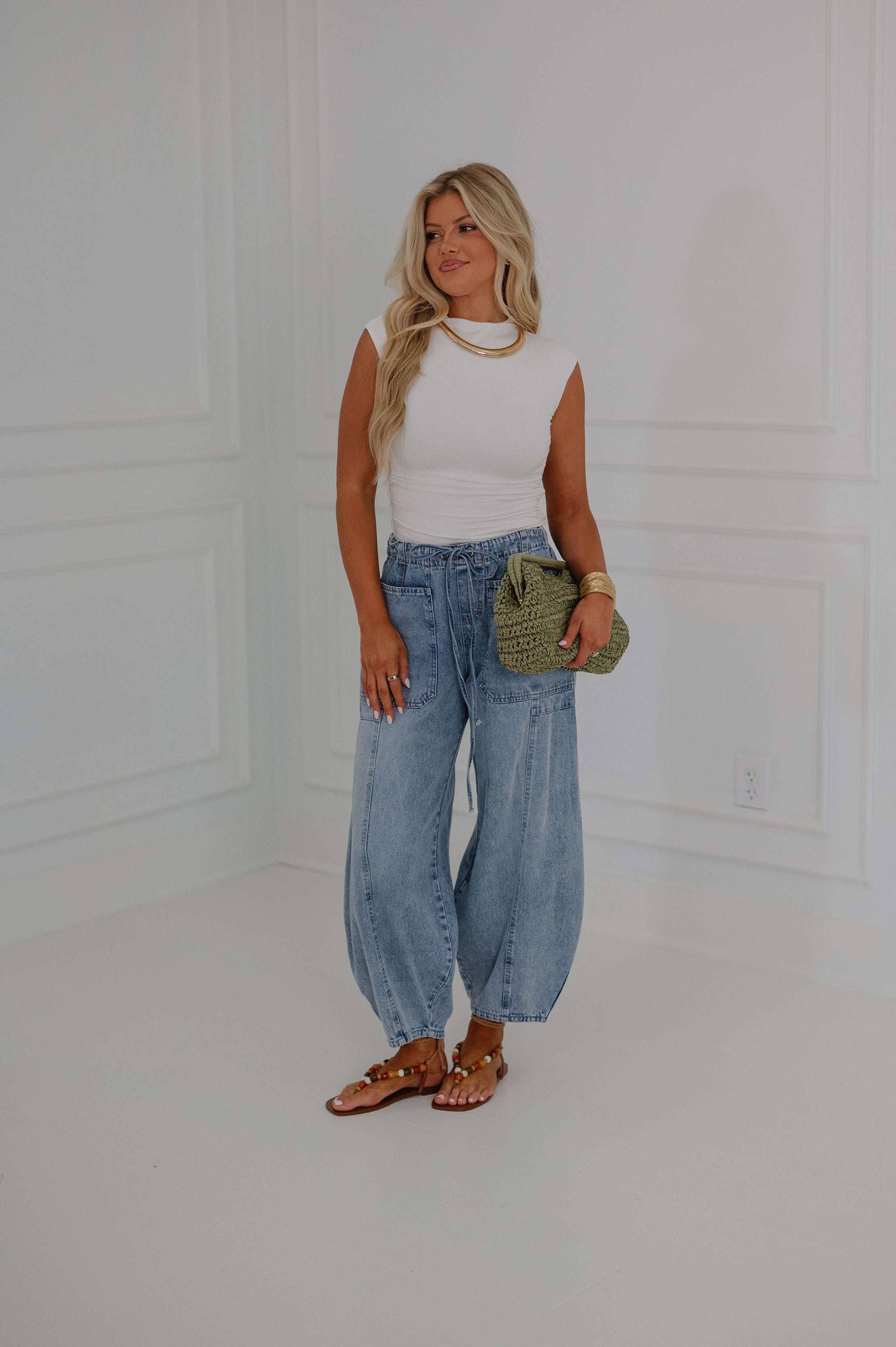 Side Ruched Mock Neck Top-Off White