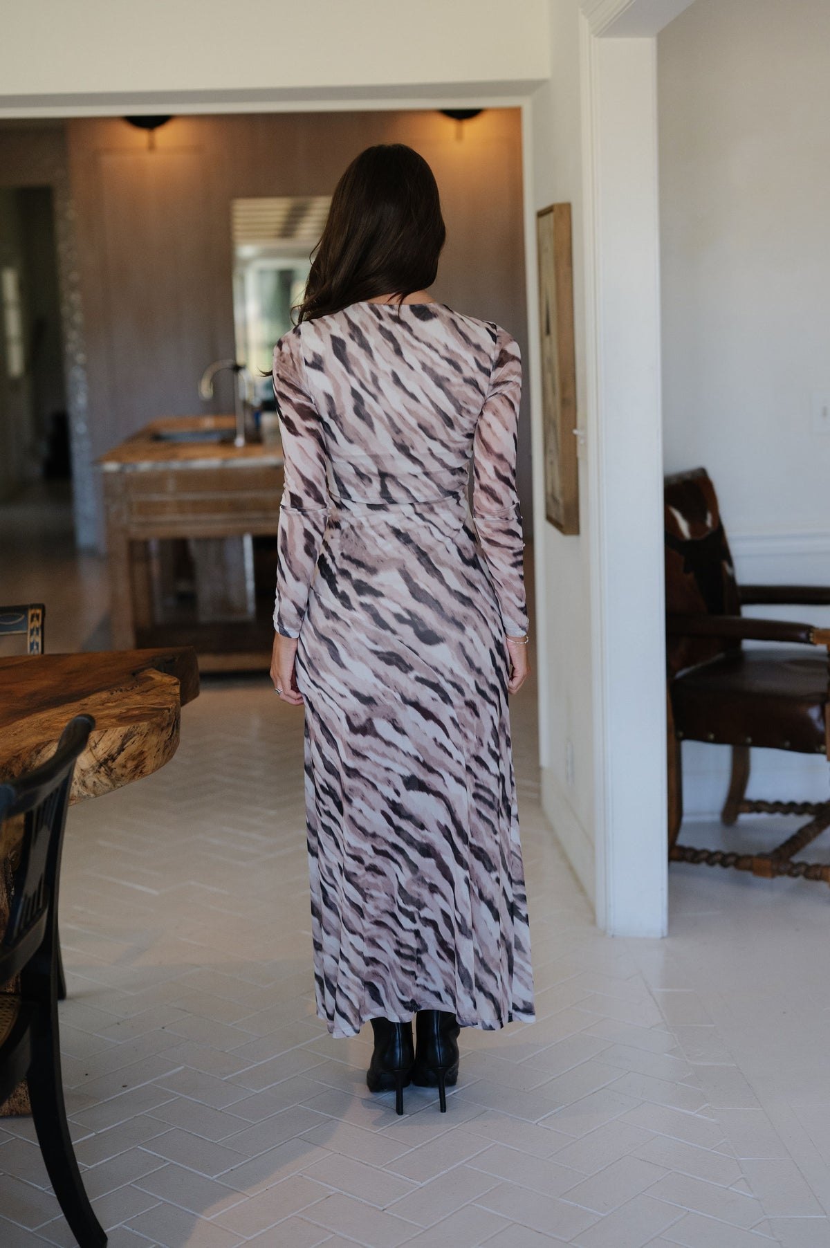 Brushed Zebra Mesh Maxi Dress
