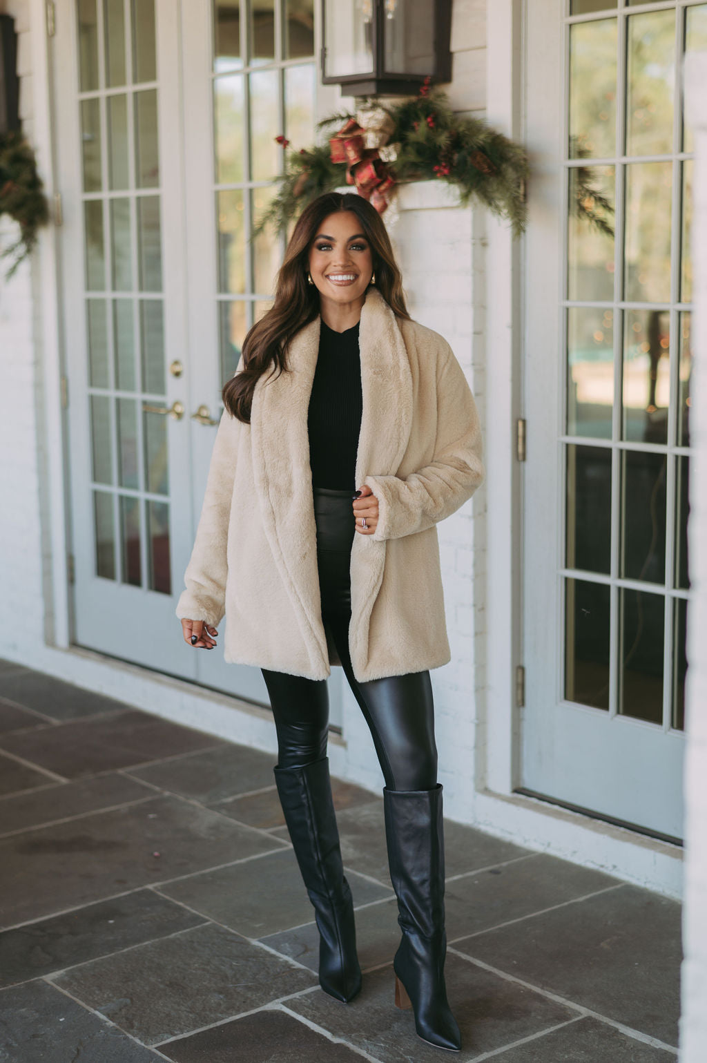 Cooper Faux Fur Coat-Almond