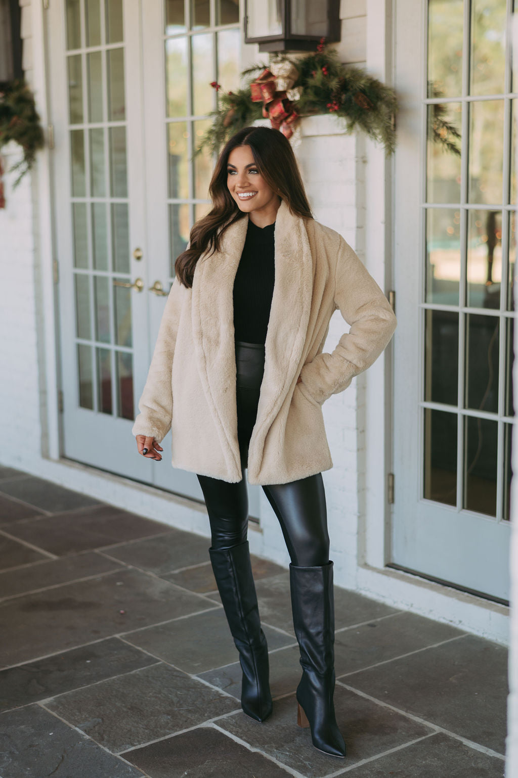 Cooper Faux Fur Coat-Almond