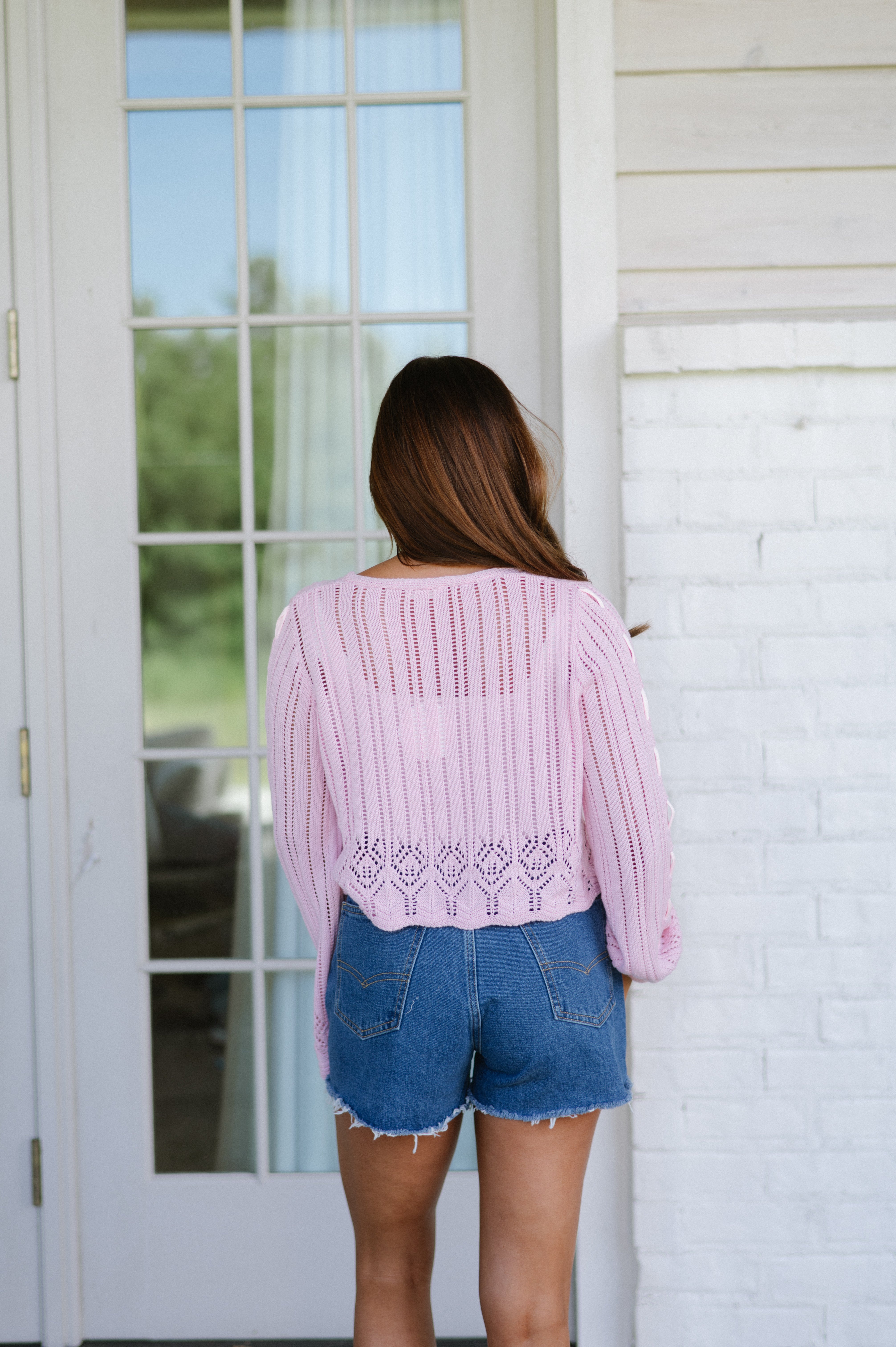 Aubree Laced Ribbon Cardigan- Light Pink