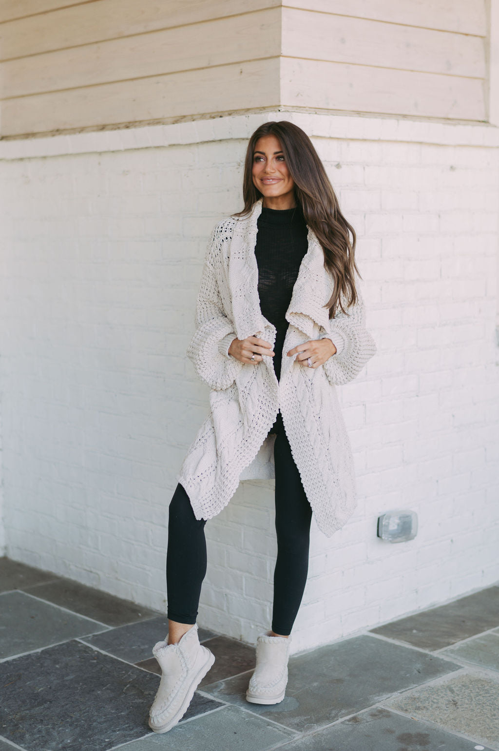 Chunky Cable Knit Cardigan- Beige