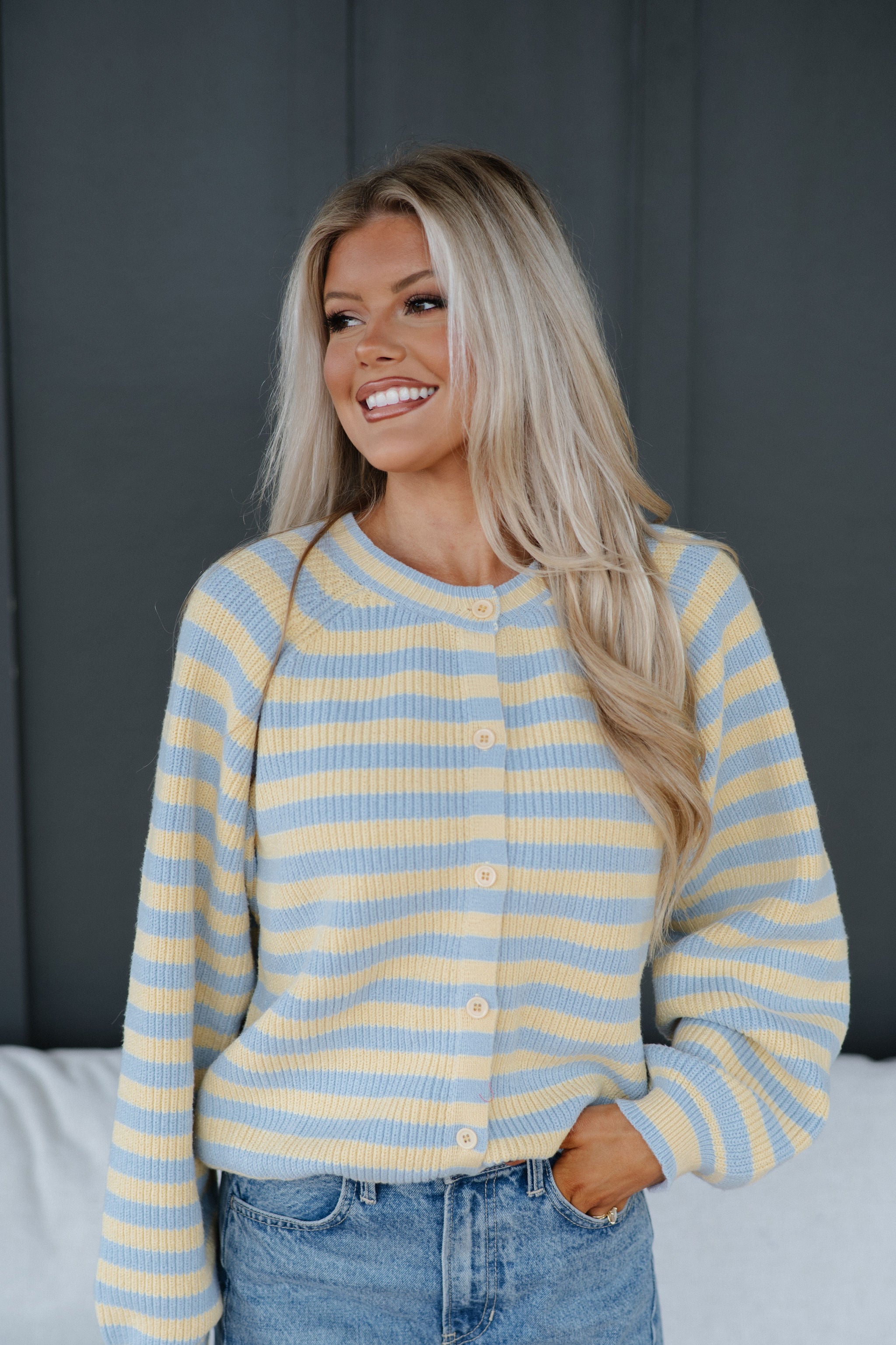 Lily Stripe Cardigan-Blue/Butter