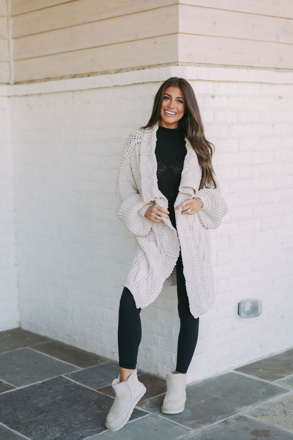 Chunky Cable Knit Cardigan- Beige