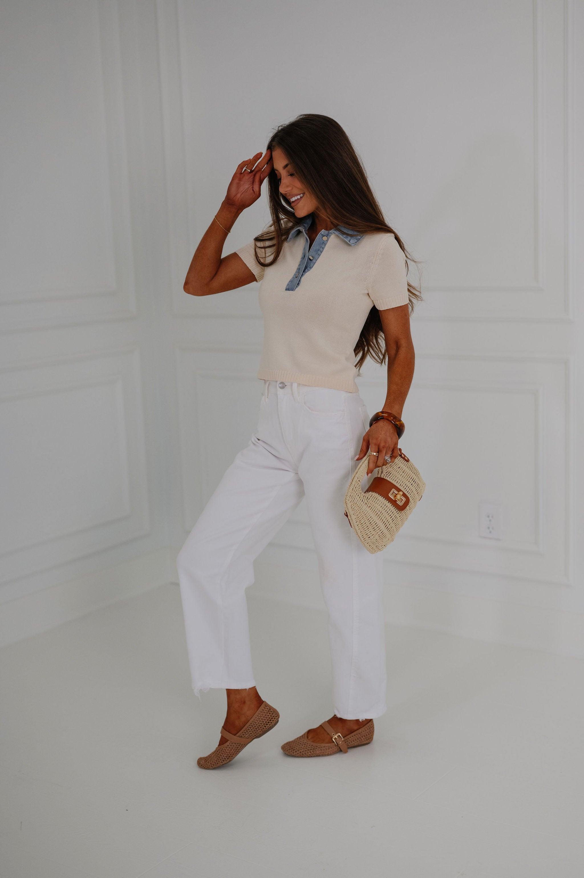 Marcy Sweater Top-Natural/Denim